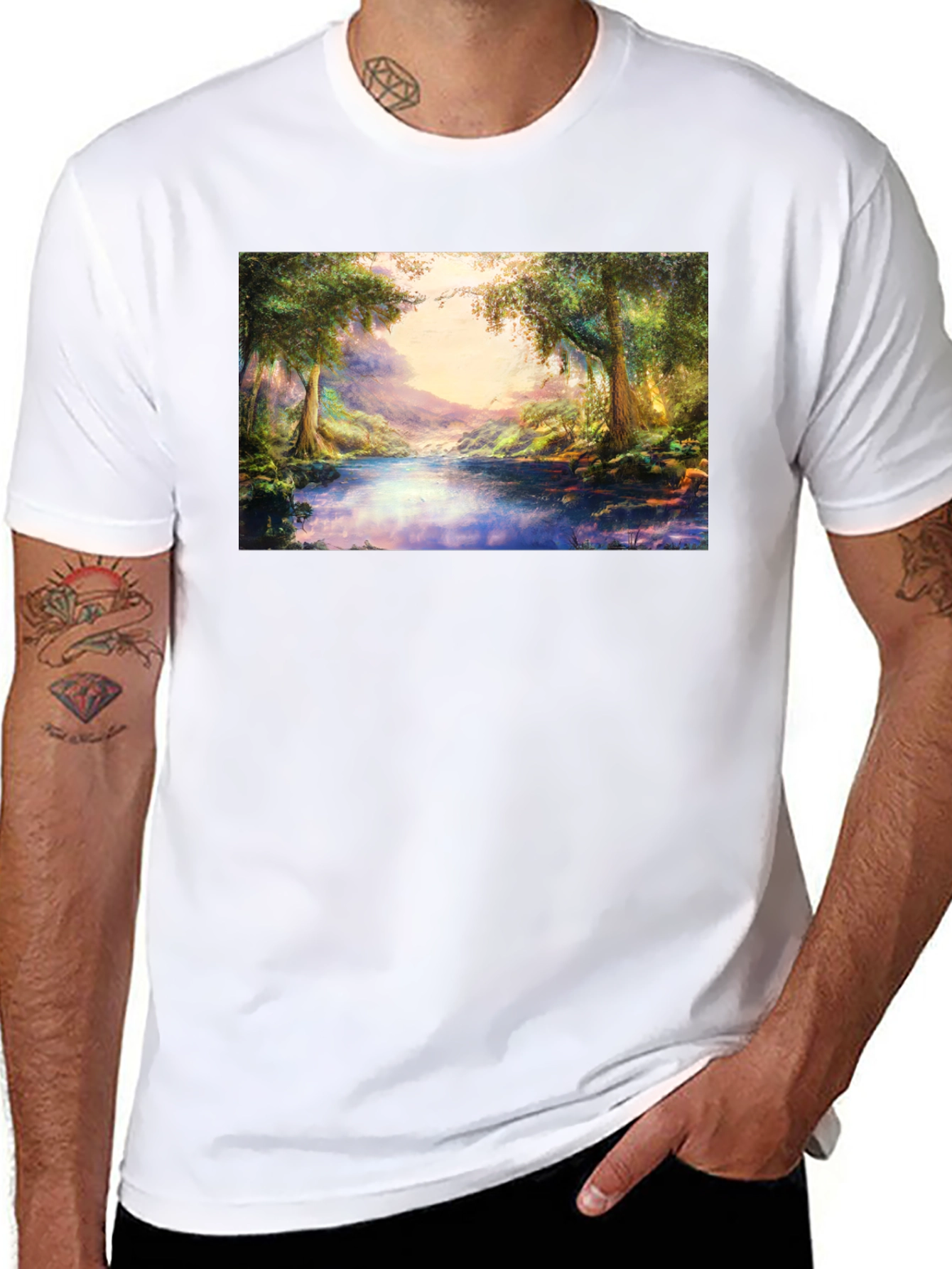 Nature Scenery Graphic Print Black T-Shirt