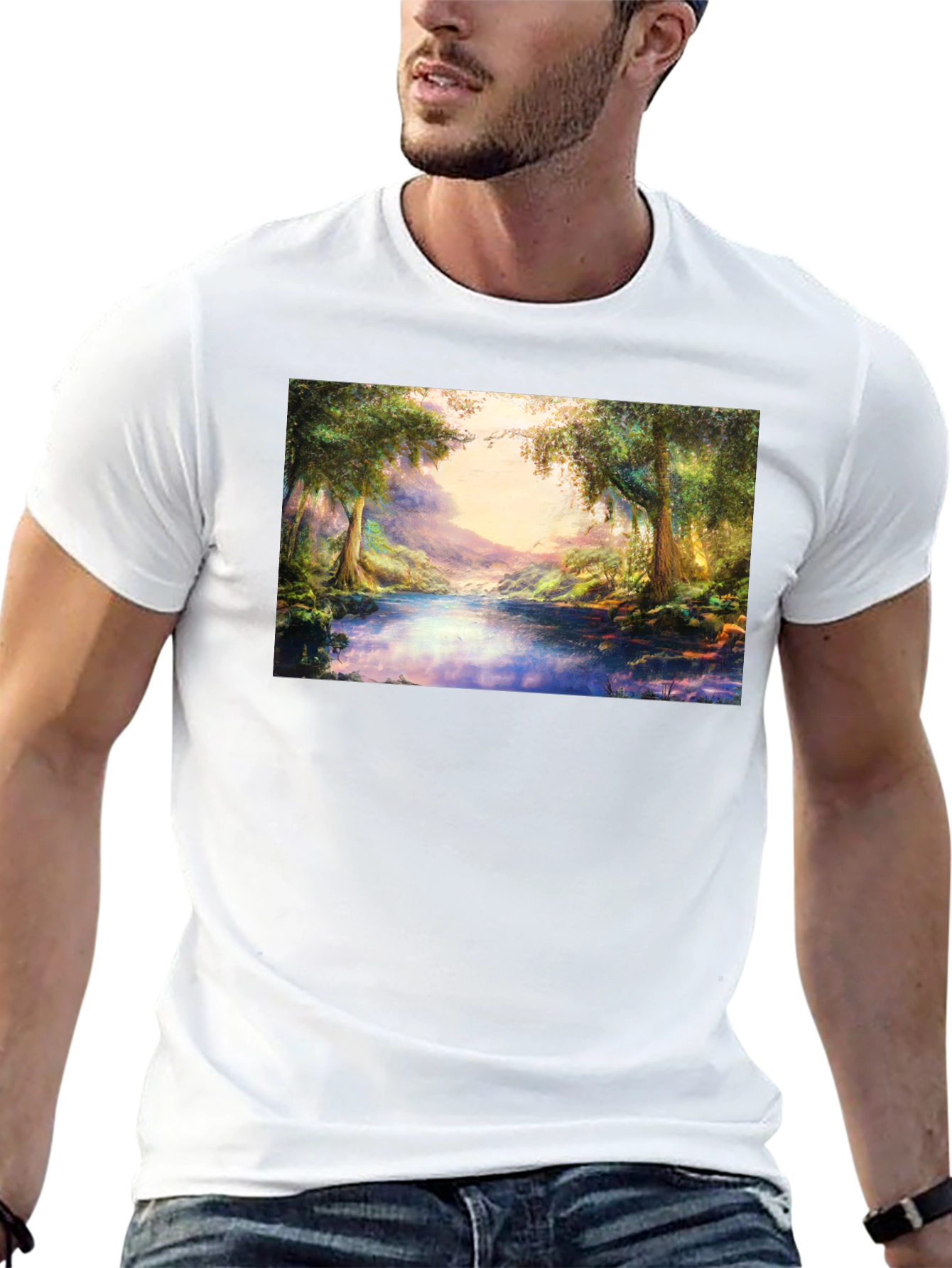 Nature Scenery Graphic Print Black T-Shirt