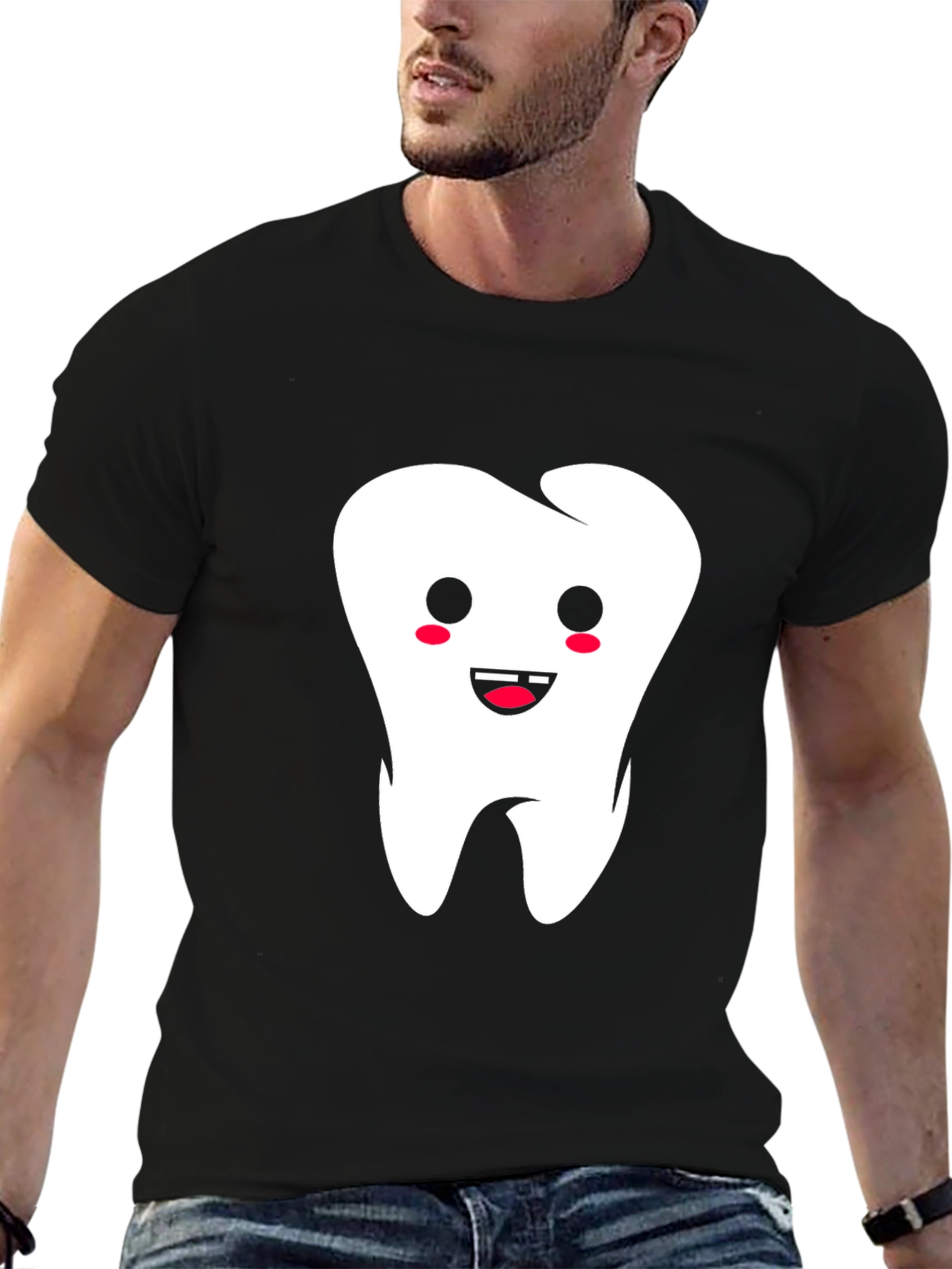 Cute Tooth Graphic Black T-Shirt