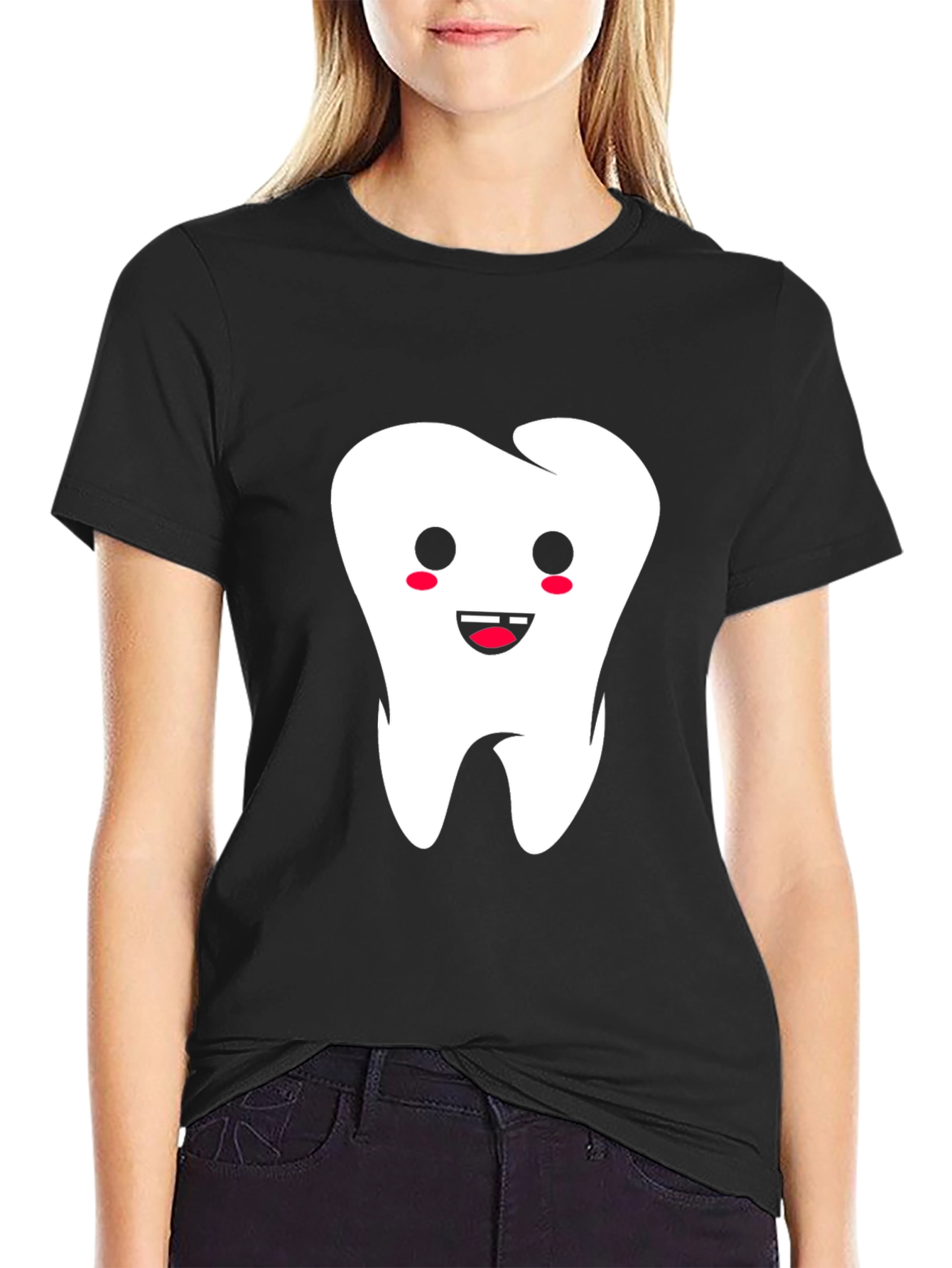 Cute Tooth Graphic Black T-Shirt