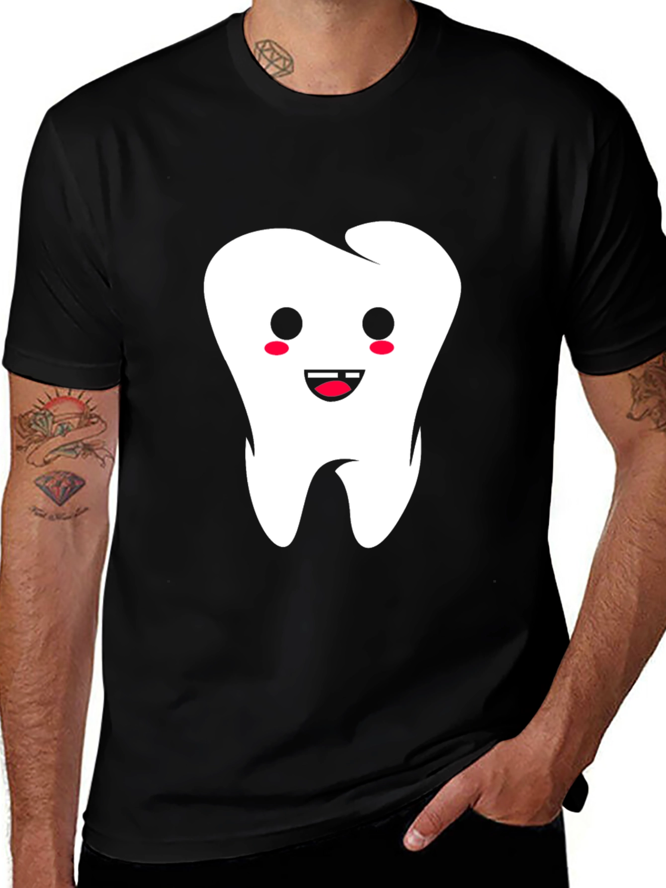 Cute Tooth Graphic Black T-Shirt