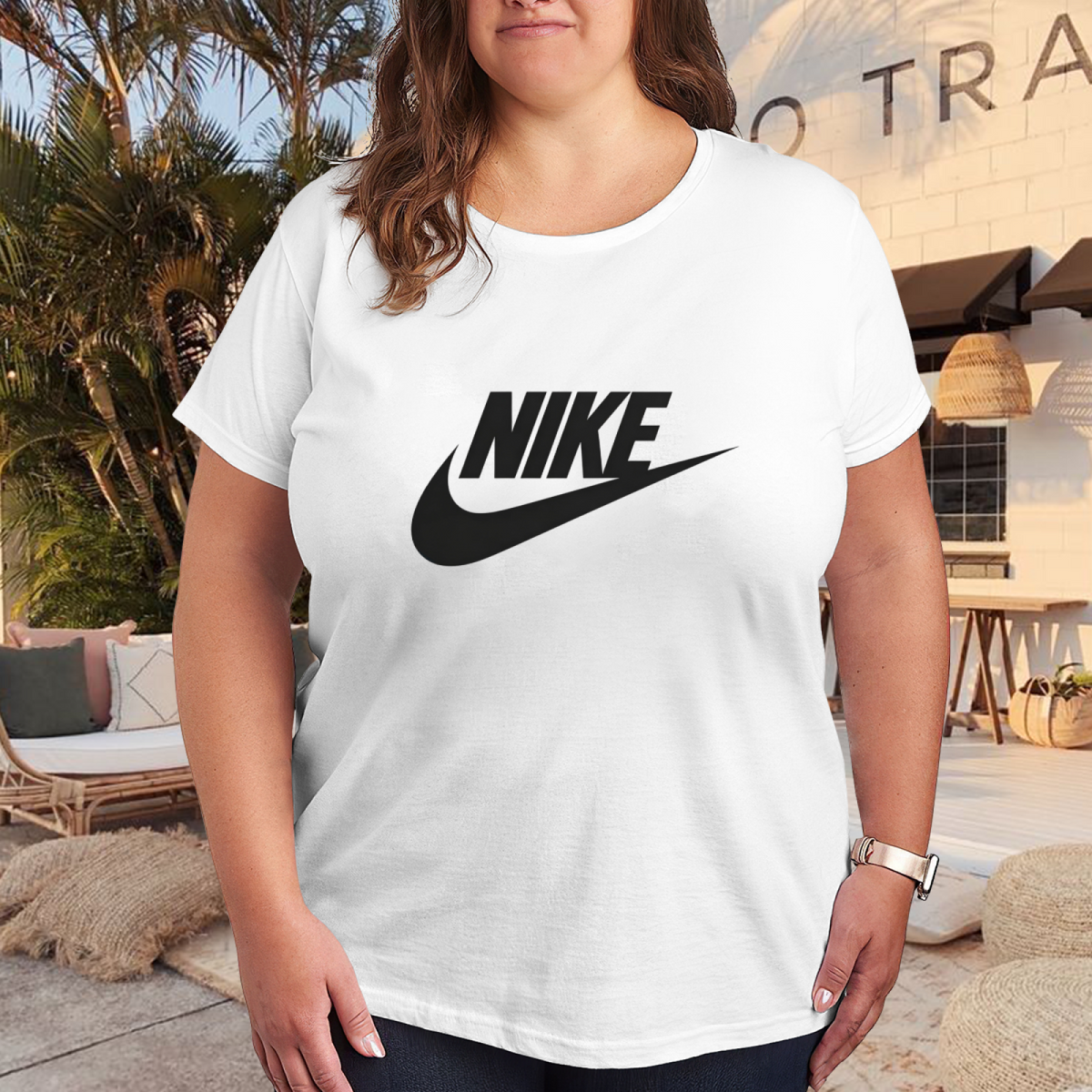 Classic Sport Logo Minimalist Plus?Size Women Casual Short Sleeve Tee