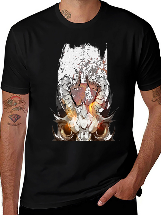Black T-Shirt with Skull and Horns Graphic