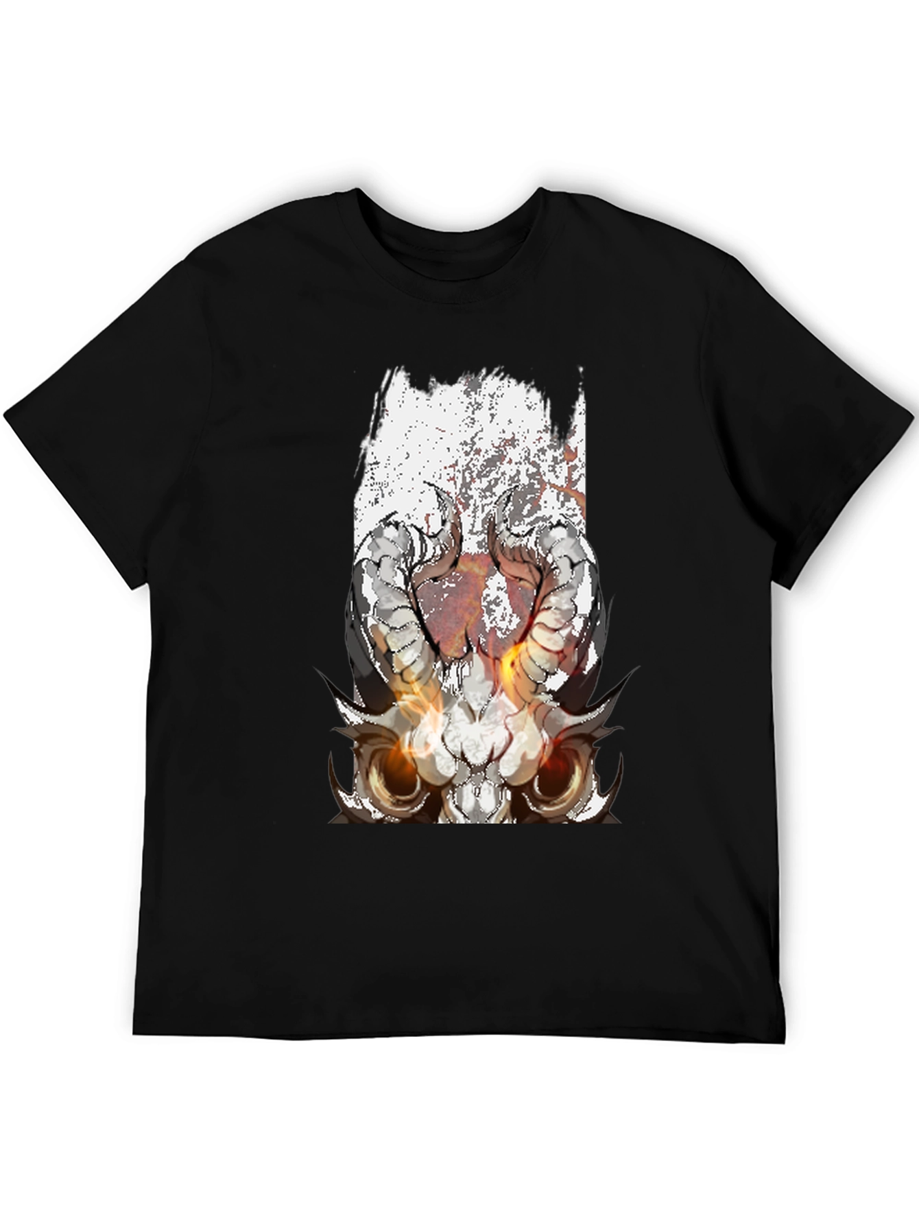 Black T-Shirt with Skull and Horns Graphic