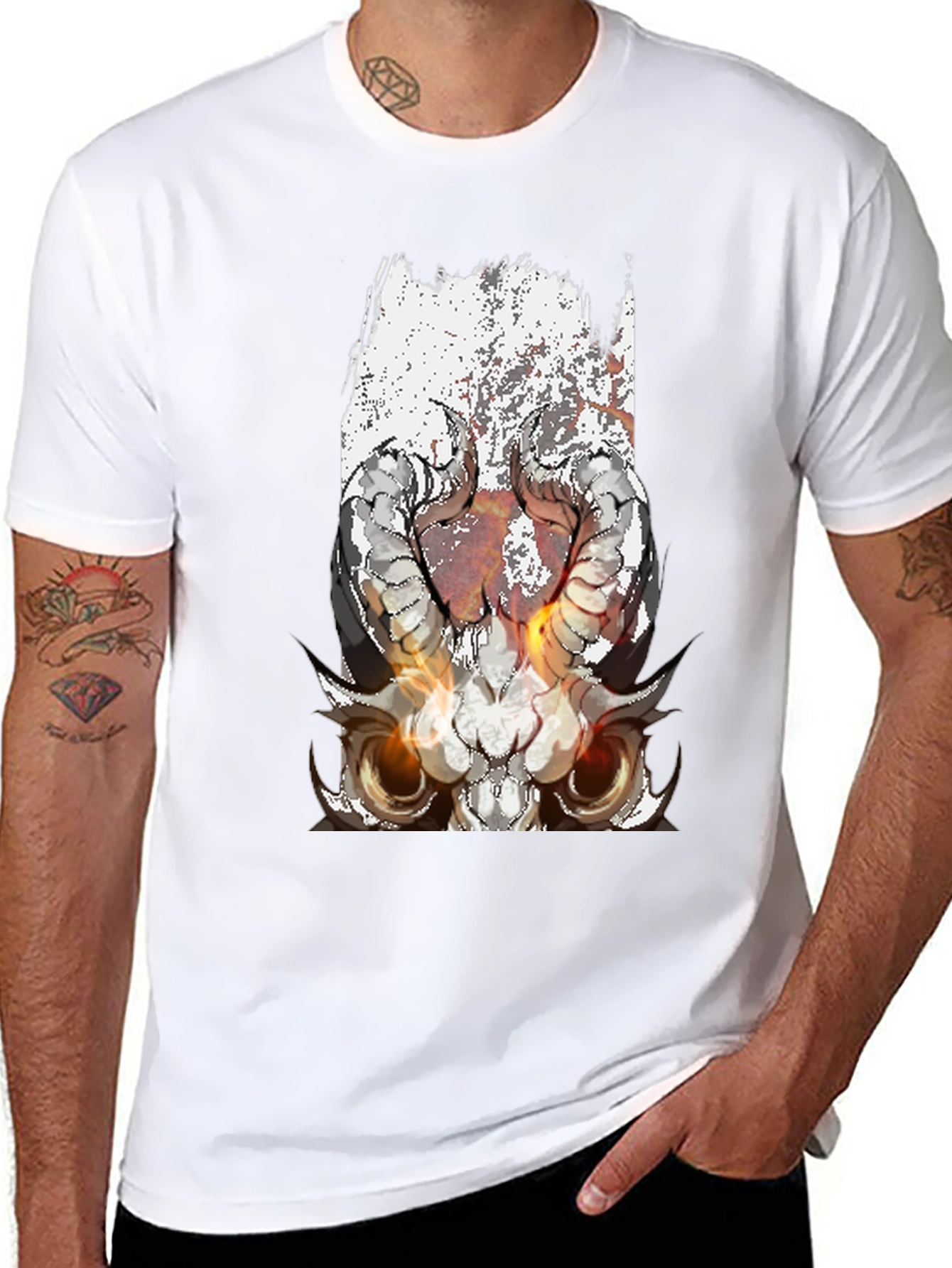Black T-Shirt with Skull and Horns Graphic