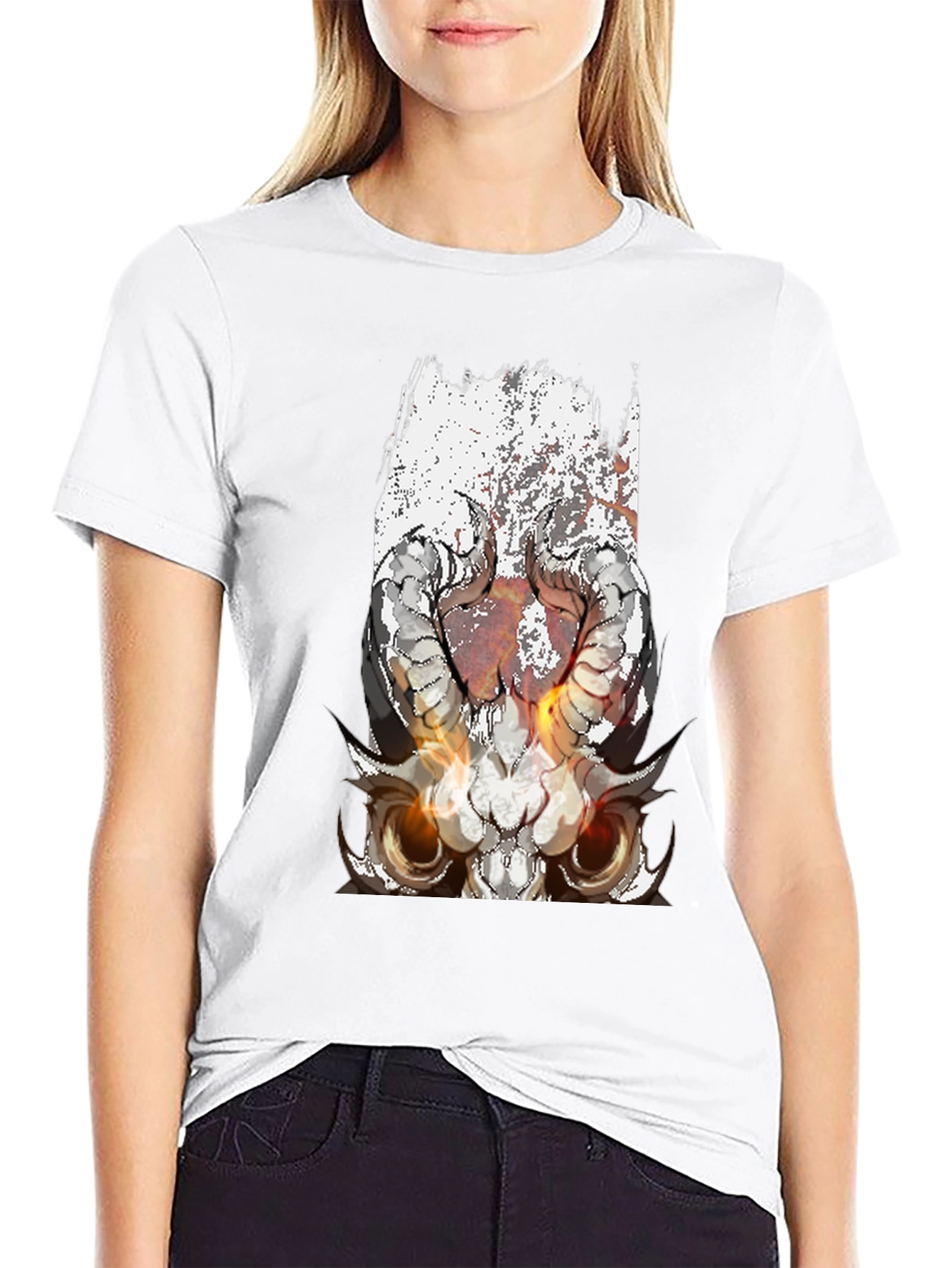 Black T-Shirt with Skull and Horns Graphic