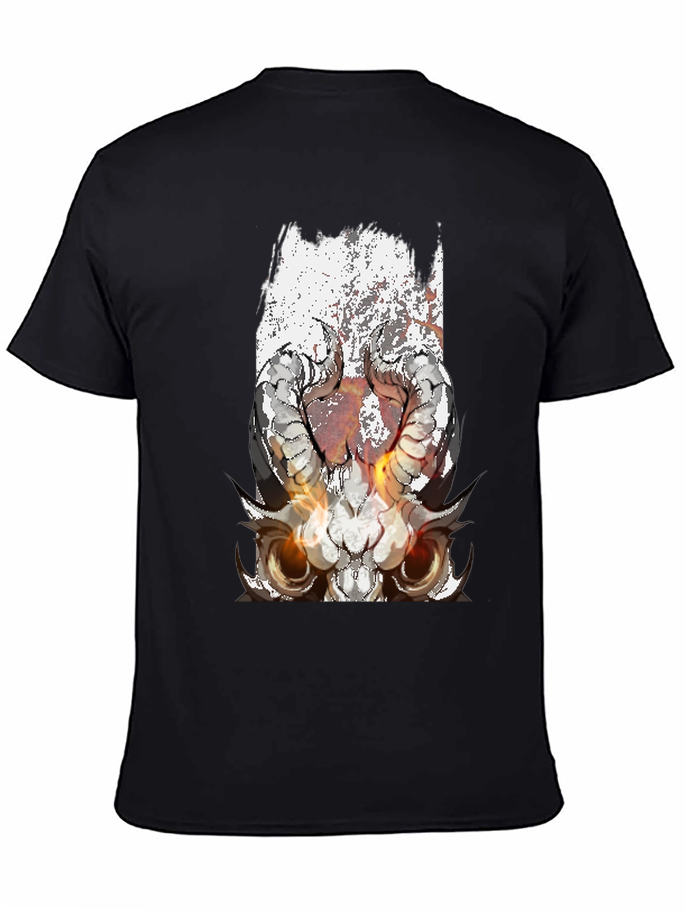 Black T-Shirt with Skull and Horns Graphic