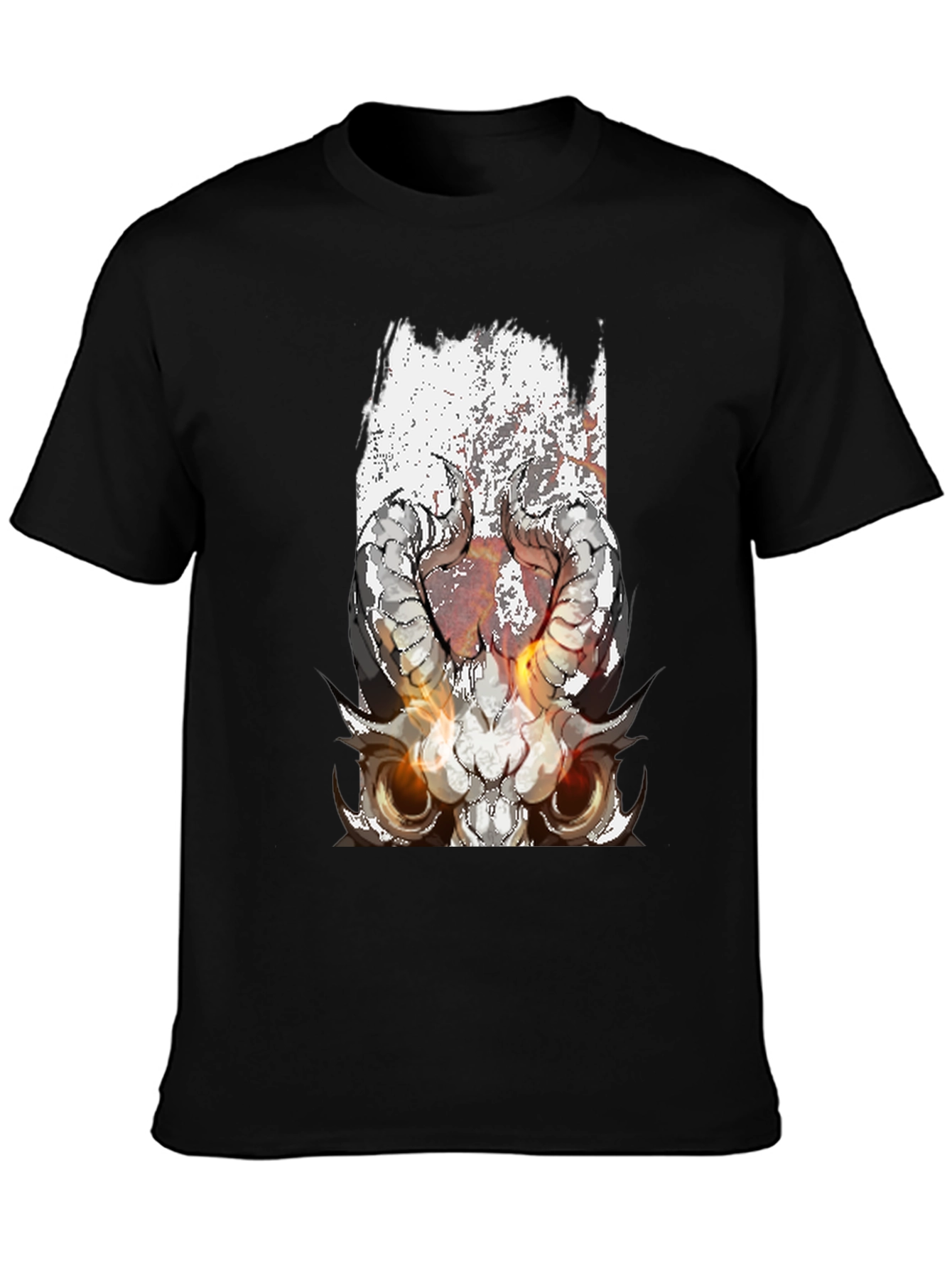 Black T-Shirt with Skull and Horns Graphic