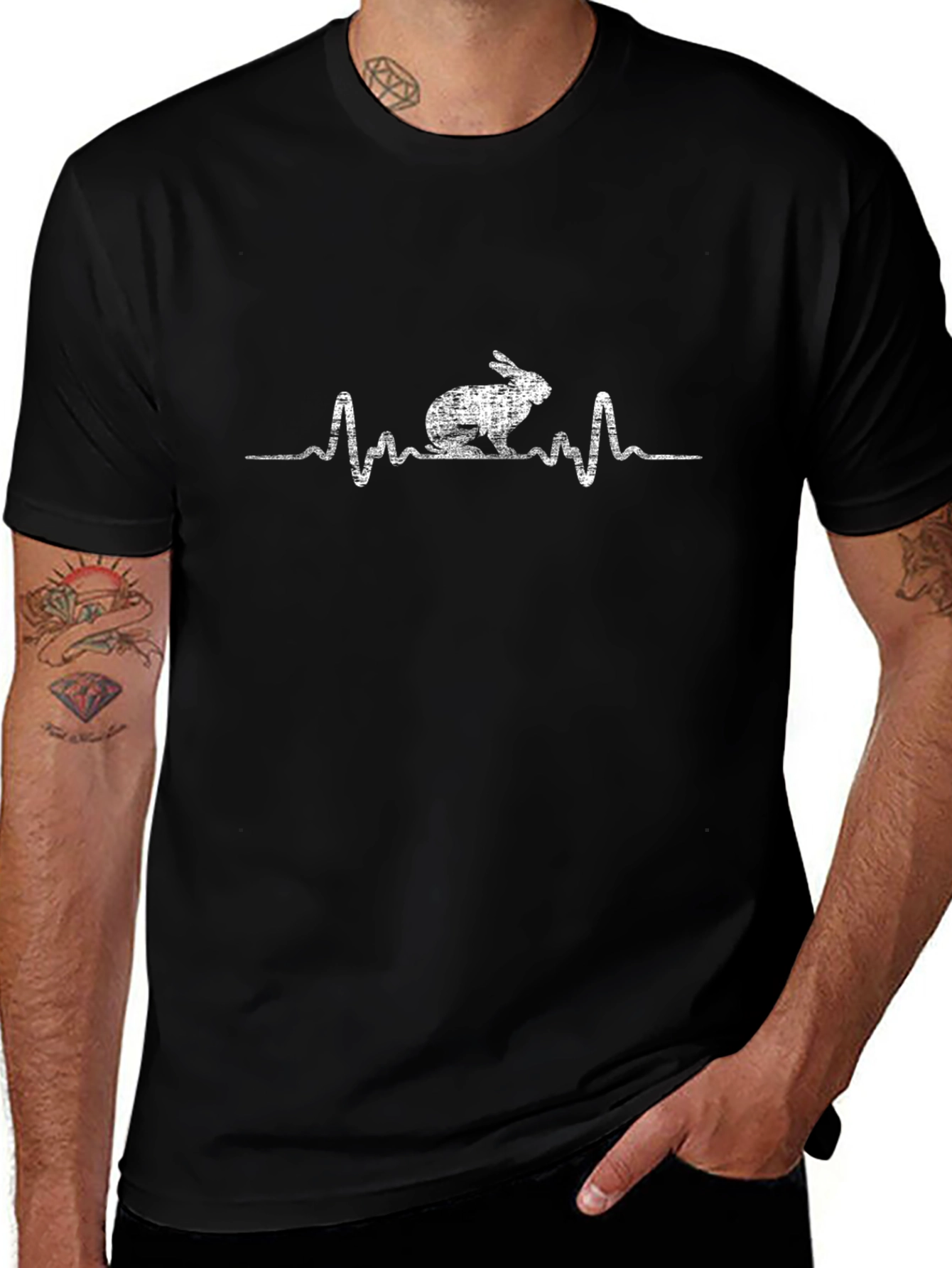 Rabbit Heartbeat Graphic Tee - Black Casual Shirt
