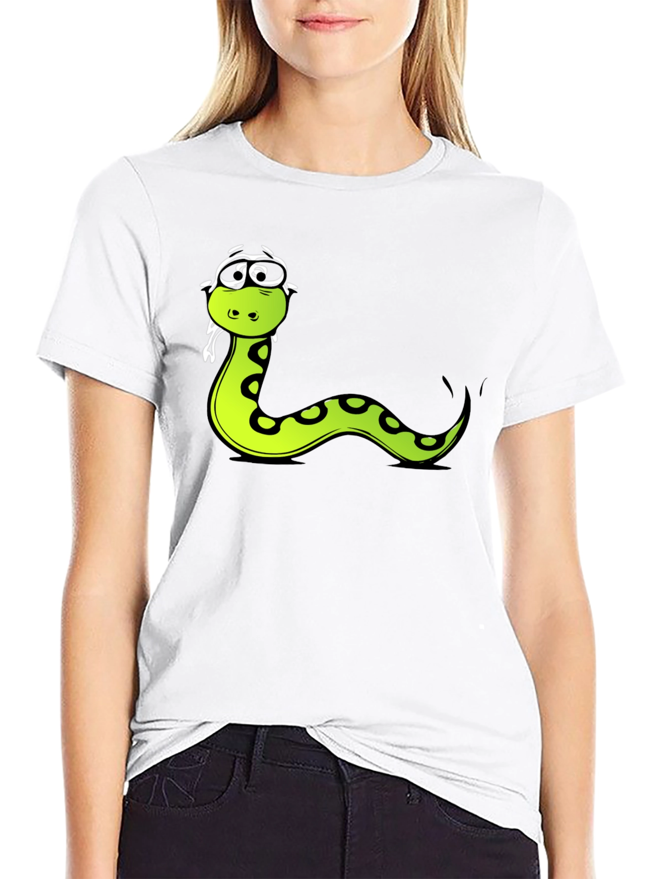 Funny Snake Cartoon Graphic Tee - Black T-Shirt