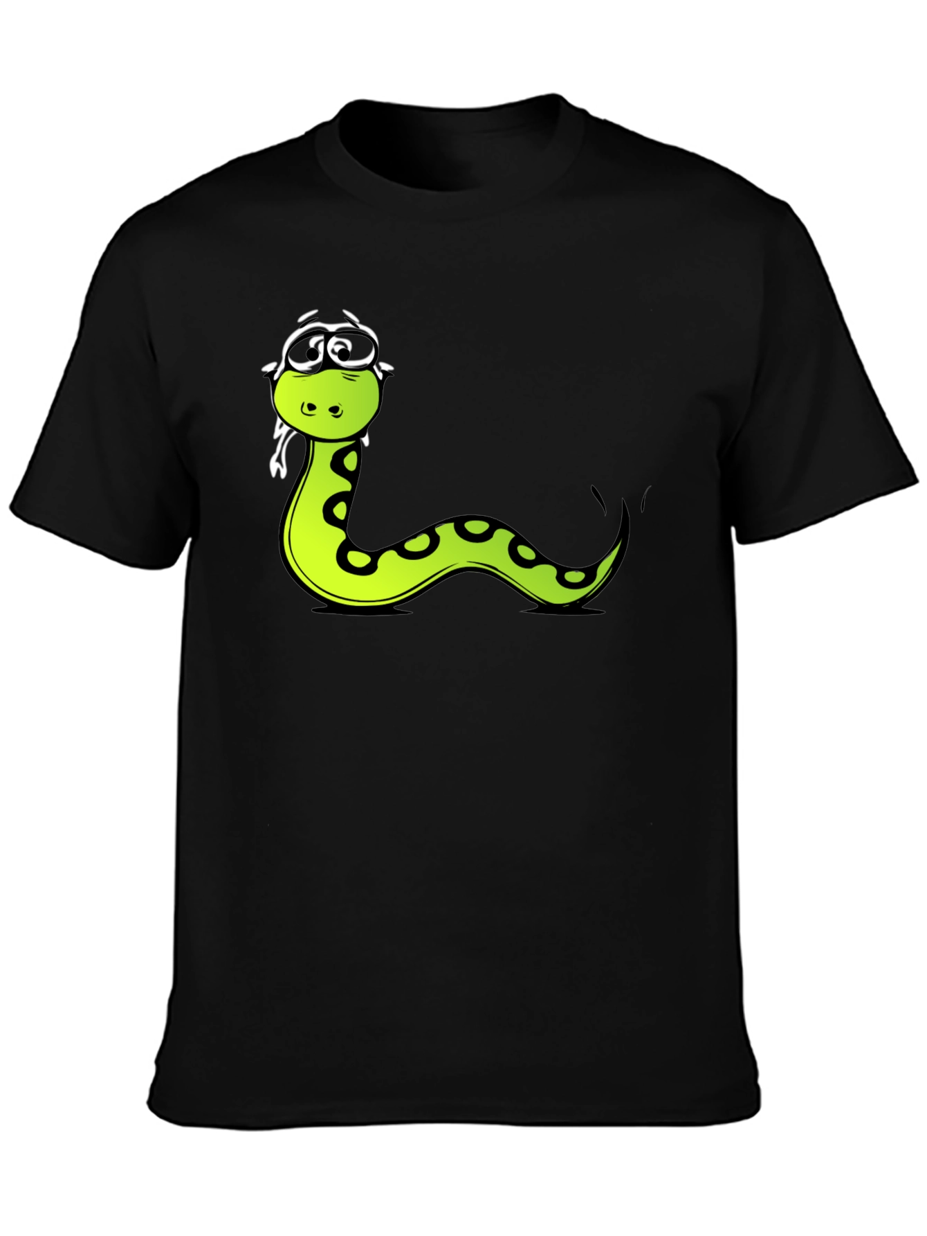 Funny Snake Cartoon Graphic Tee - Black T-Shirt