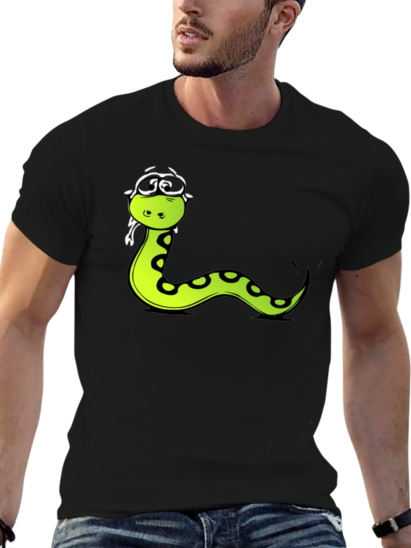 Funny Snake Cartoon Graphic Tee - Black T-Shirt