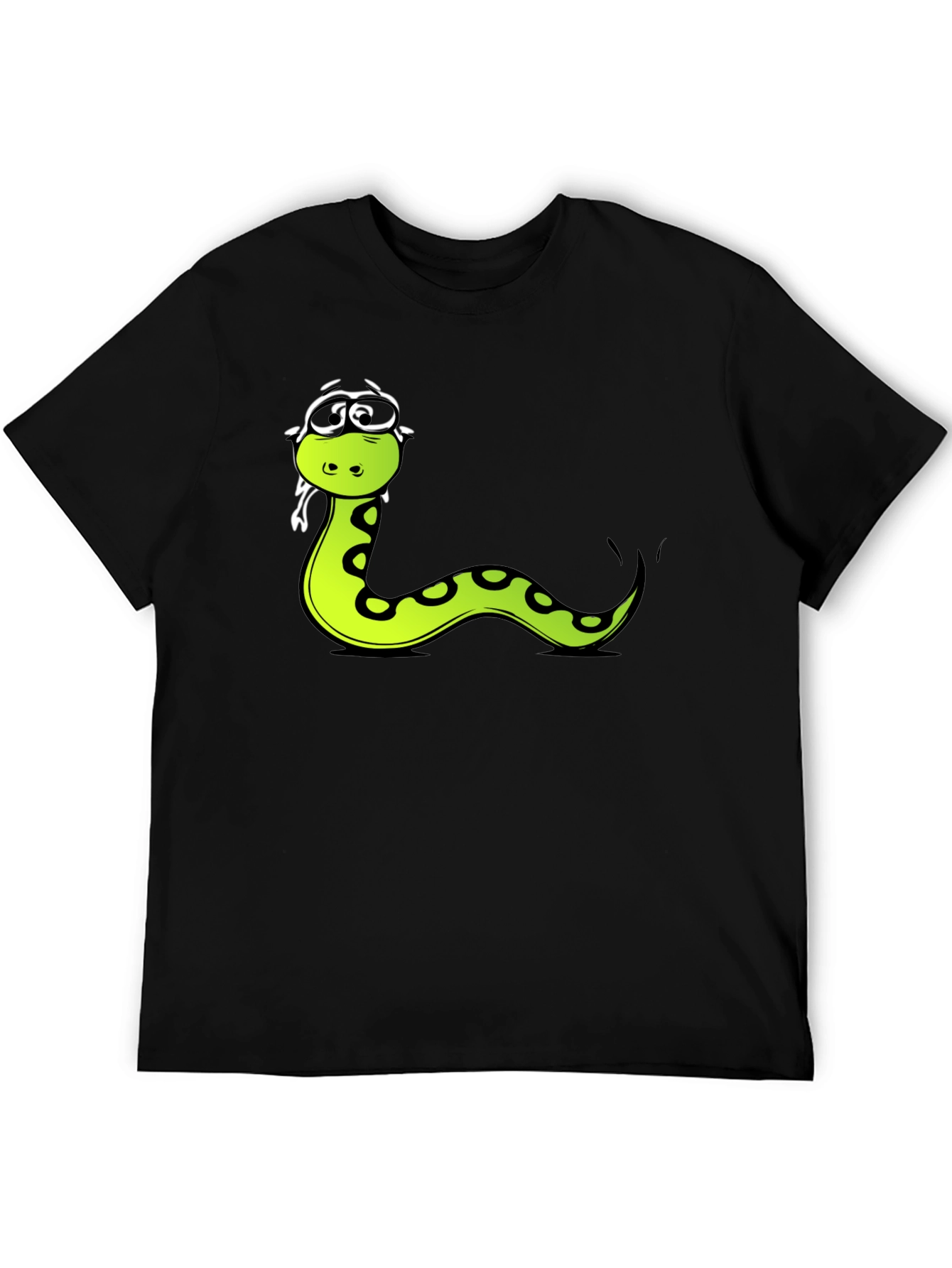 Funny Snake Cartoon Graphic Tee - Black T-Shirt