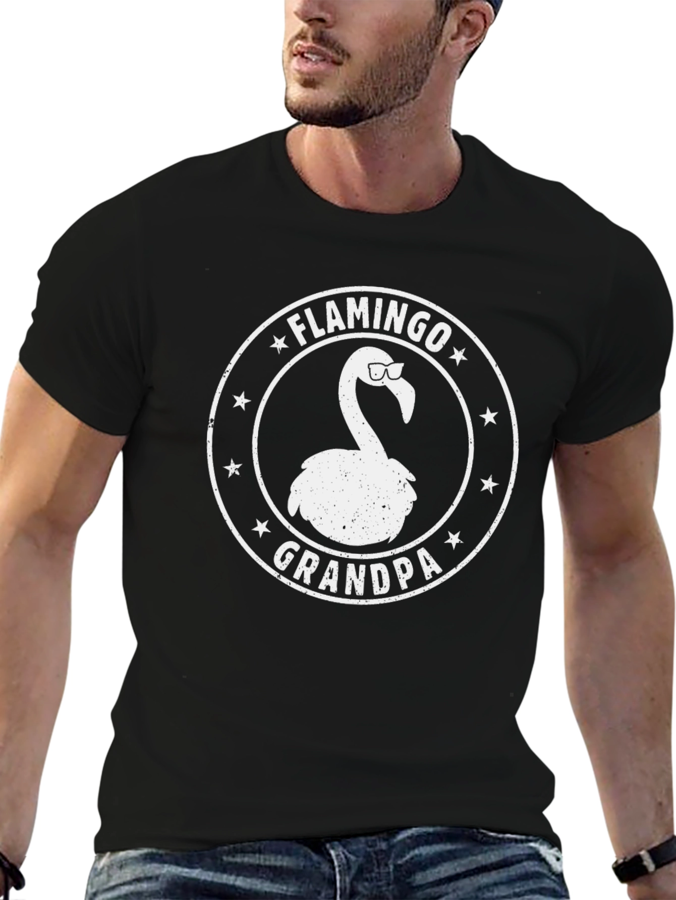 Flamingo Grandpa Black T-Shirt