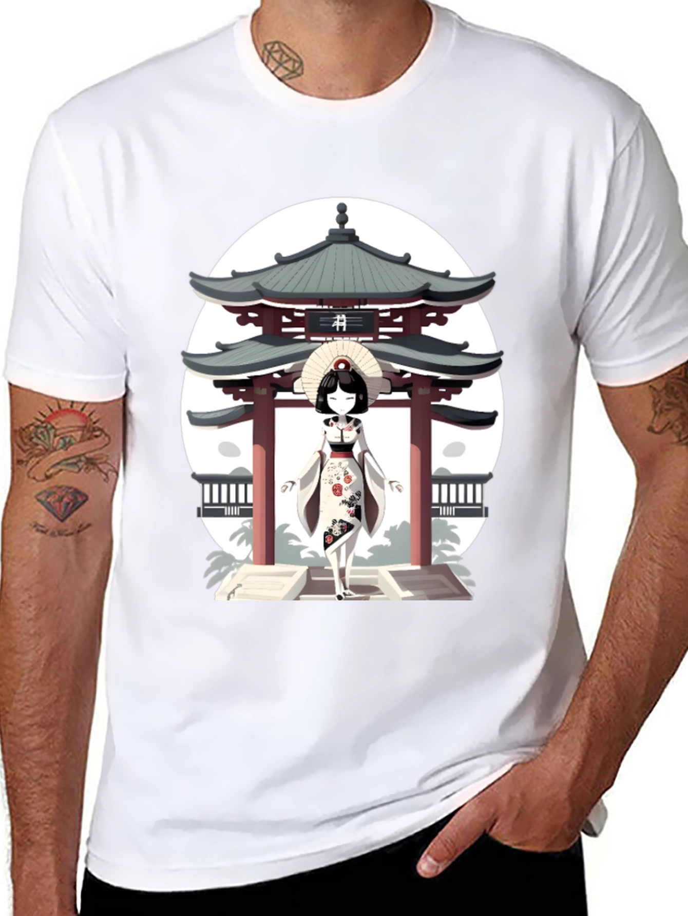 Geisha & Temple Graphic T-Shirt