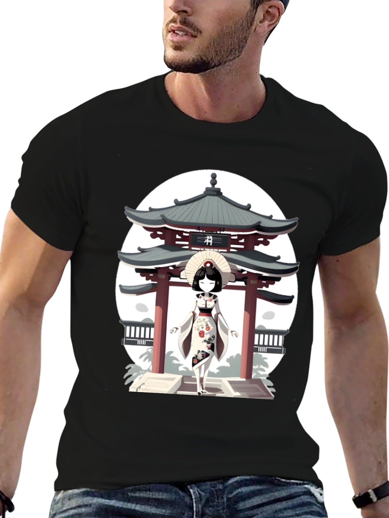 Geisha & Temple Graphic T-Shirt