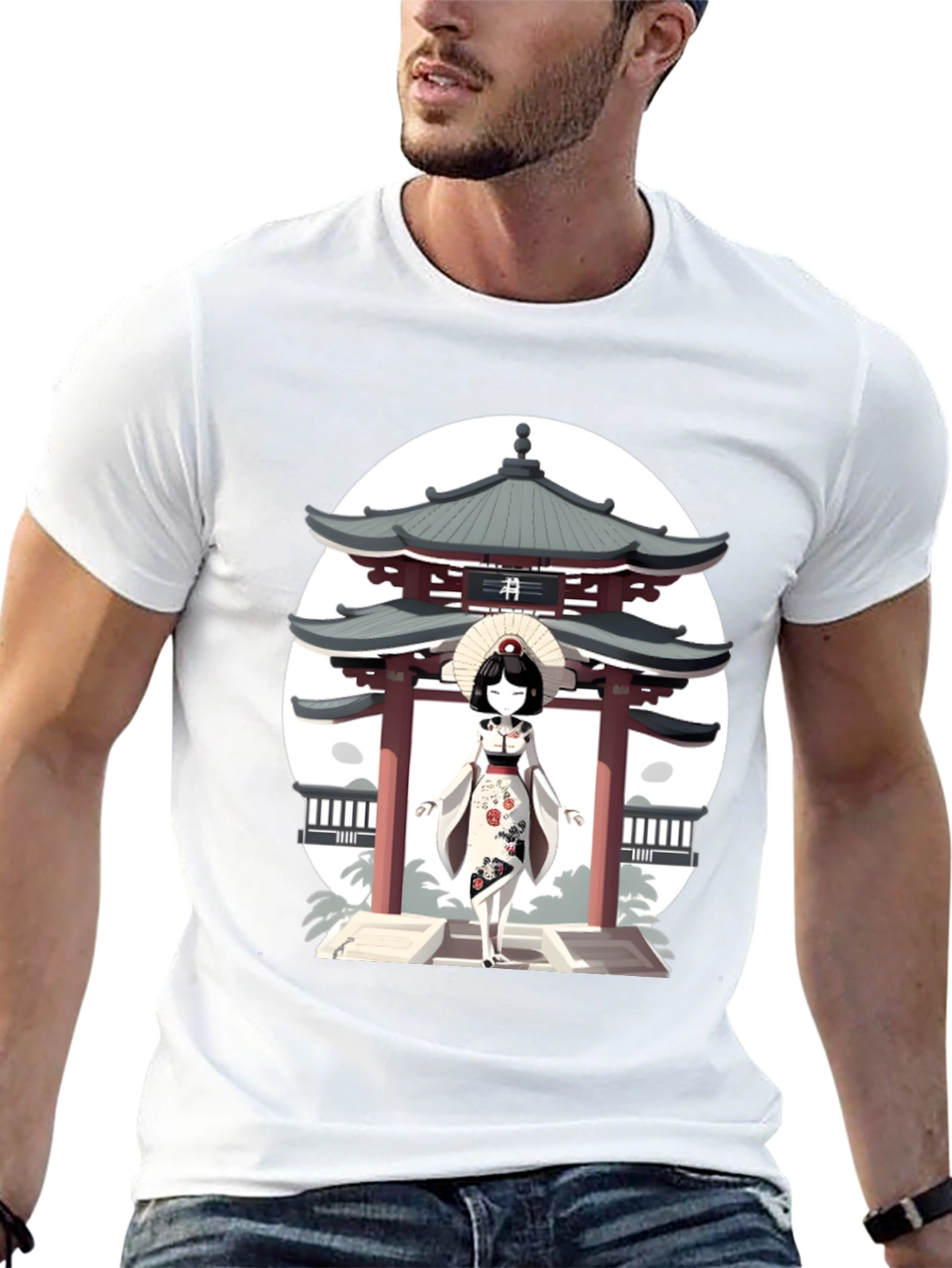 Geisha & Temple Graphic T-Shirt