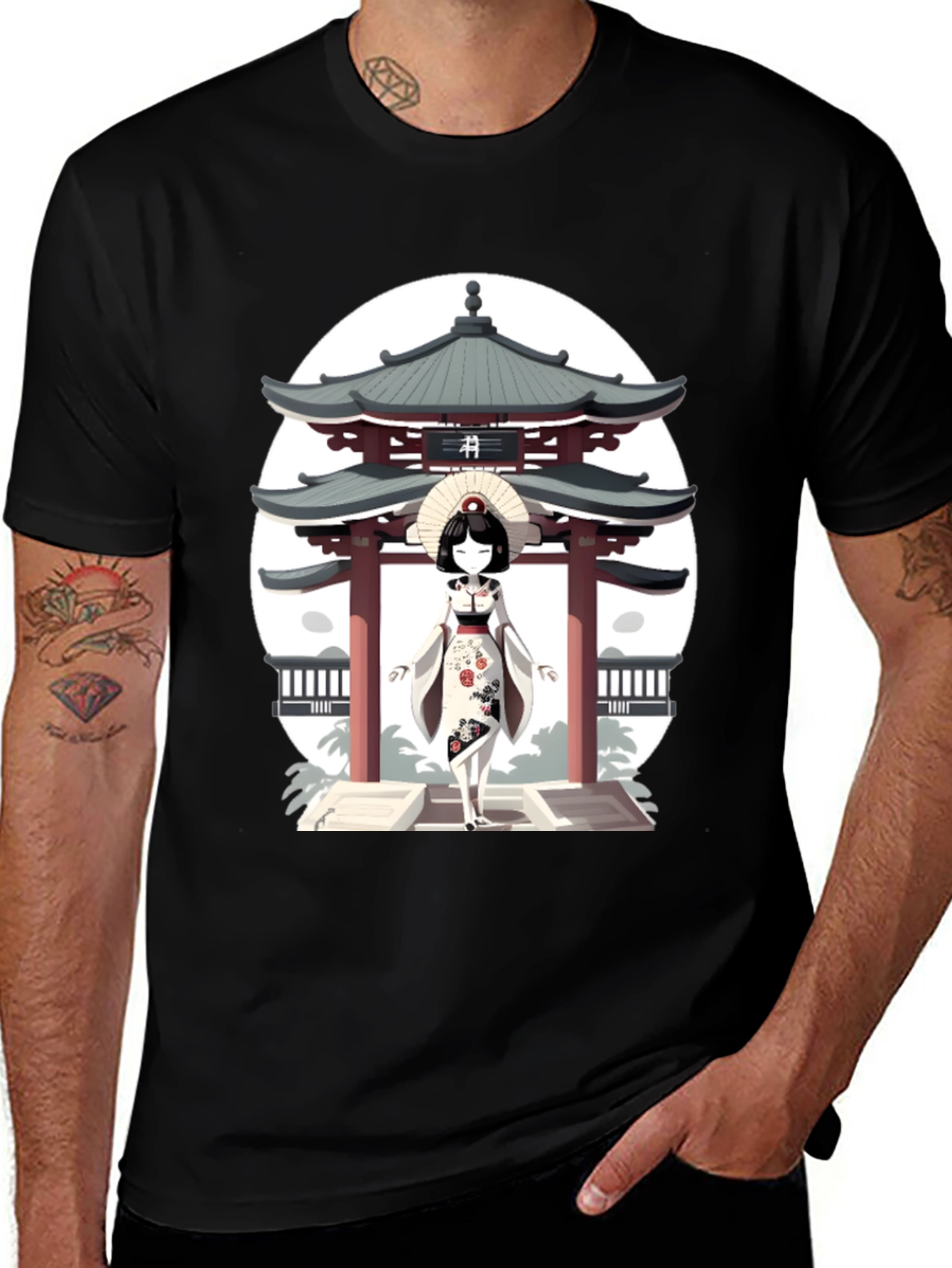 Geisha & Temple Graphic T-Shirt
