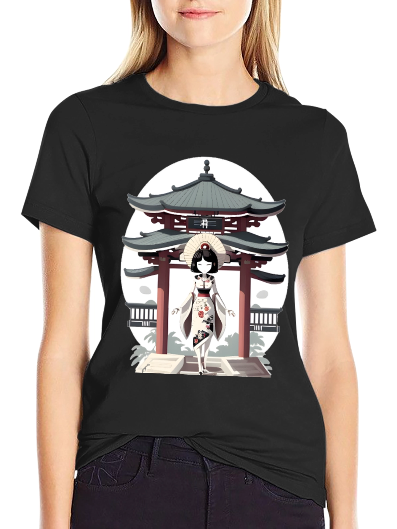 Geisha & Temple Graphic T-Shirt
