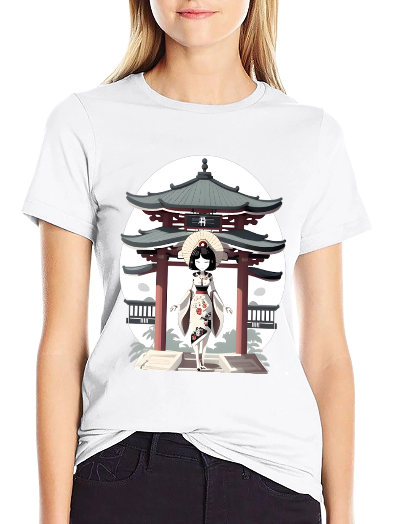 Geisha & Temple Graphic T-Shirt