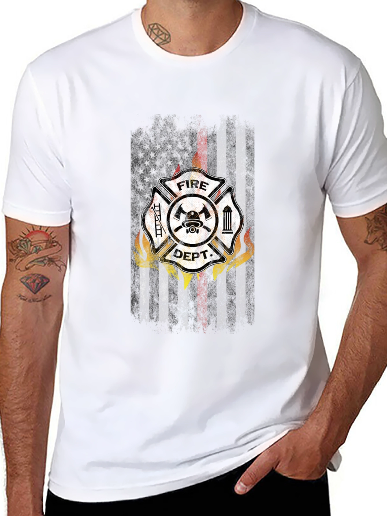 Fire Dept US Flag T-Shirt