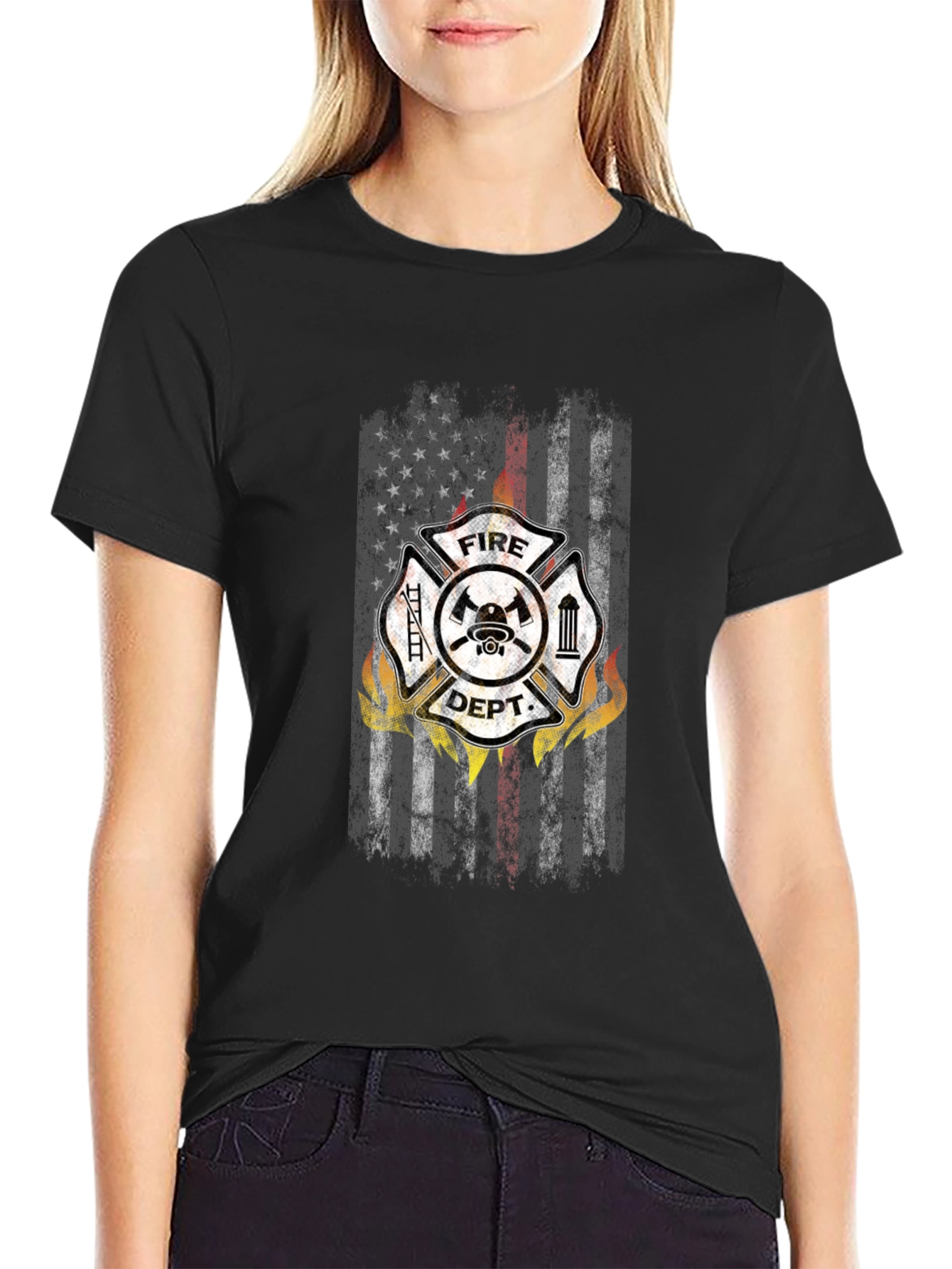 Fire Dept US Flag T-Shirt