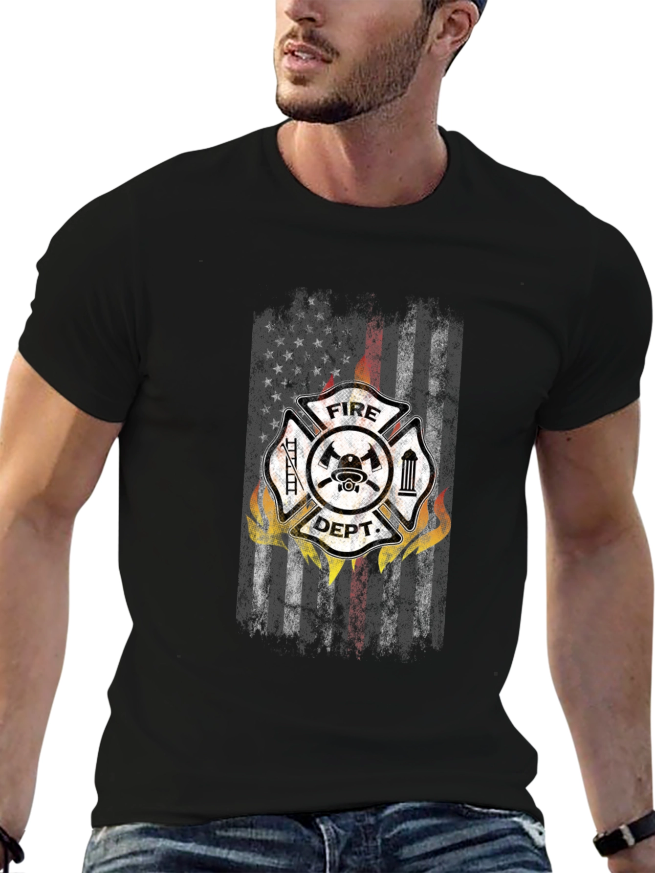 Fire Dept US Flag T-Shirt