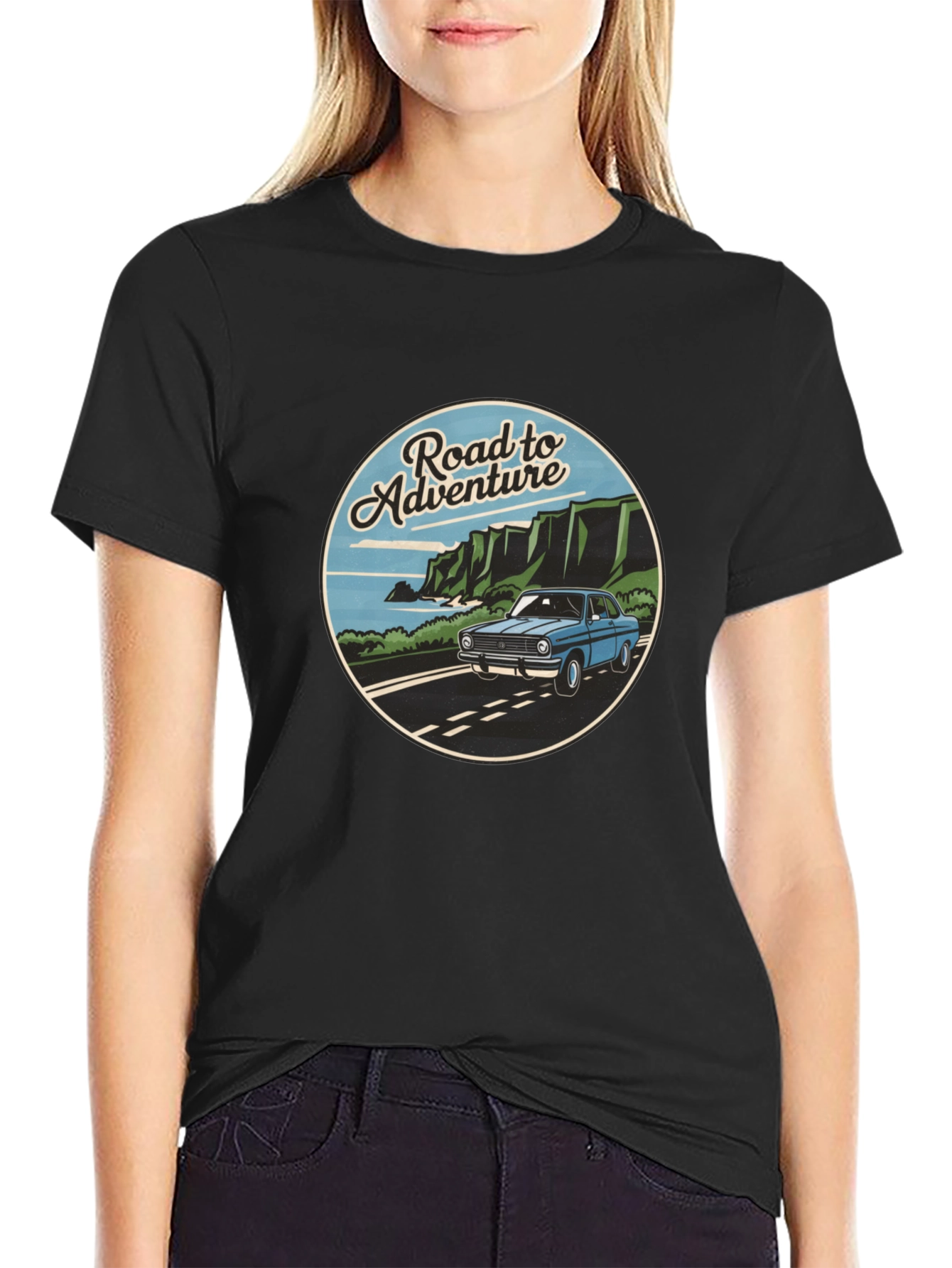 Road to Adventure Graphic Tee - Black Casual T-Shirt
