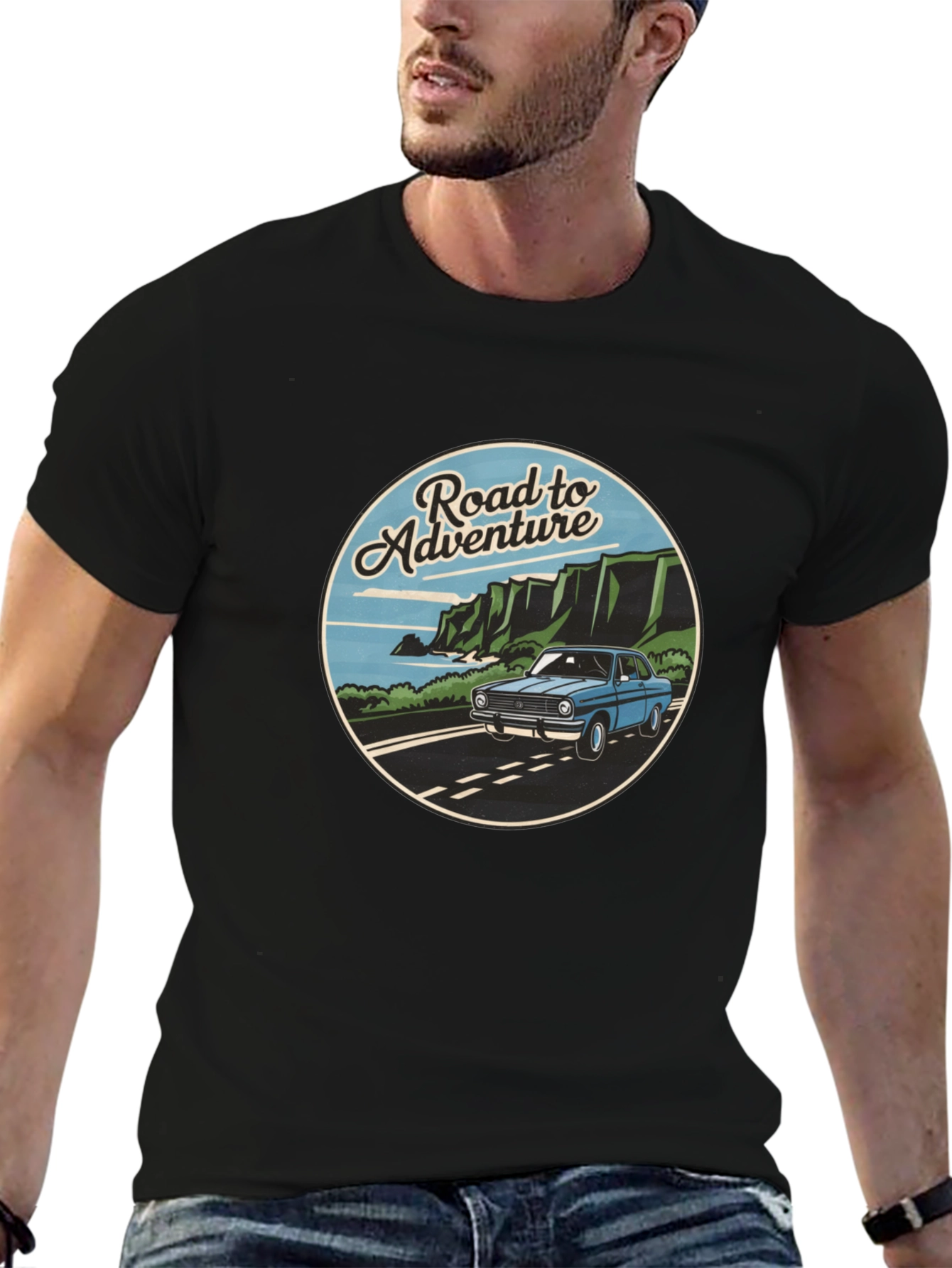 Road to Adventure Graphic Tee - Black Casual T-Shirt