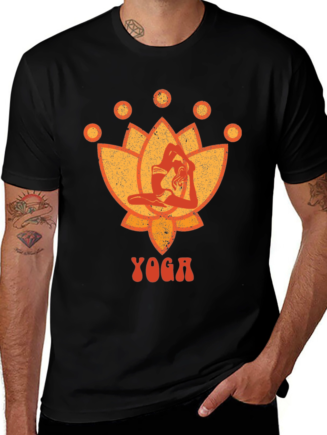 Yoga Lotus Graphic Tee - Black Cotton T-Shirt