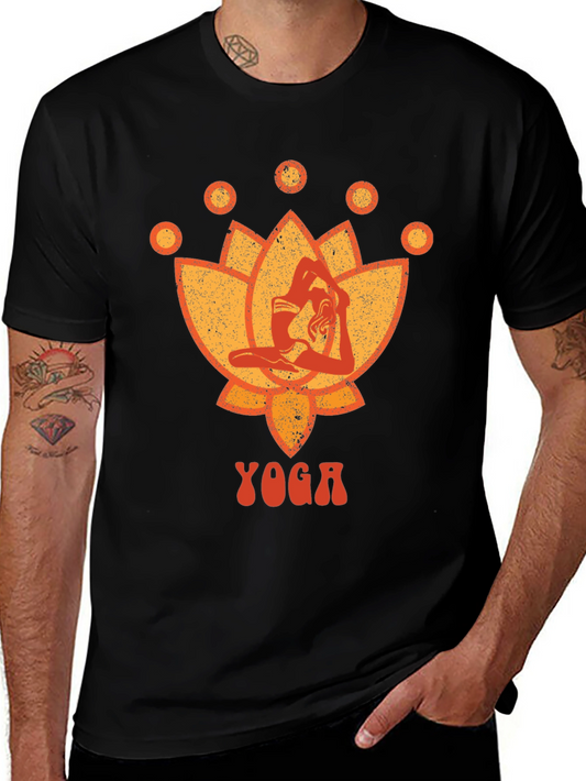 Yoga Lotus Graphic Tee - Black Cotton T-Shirt