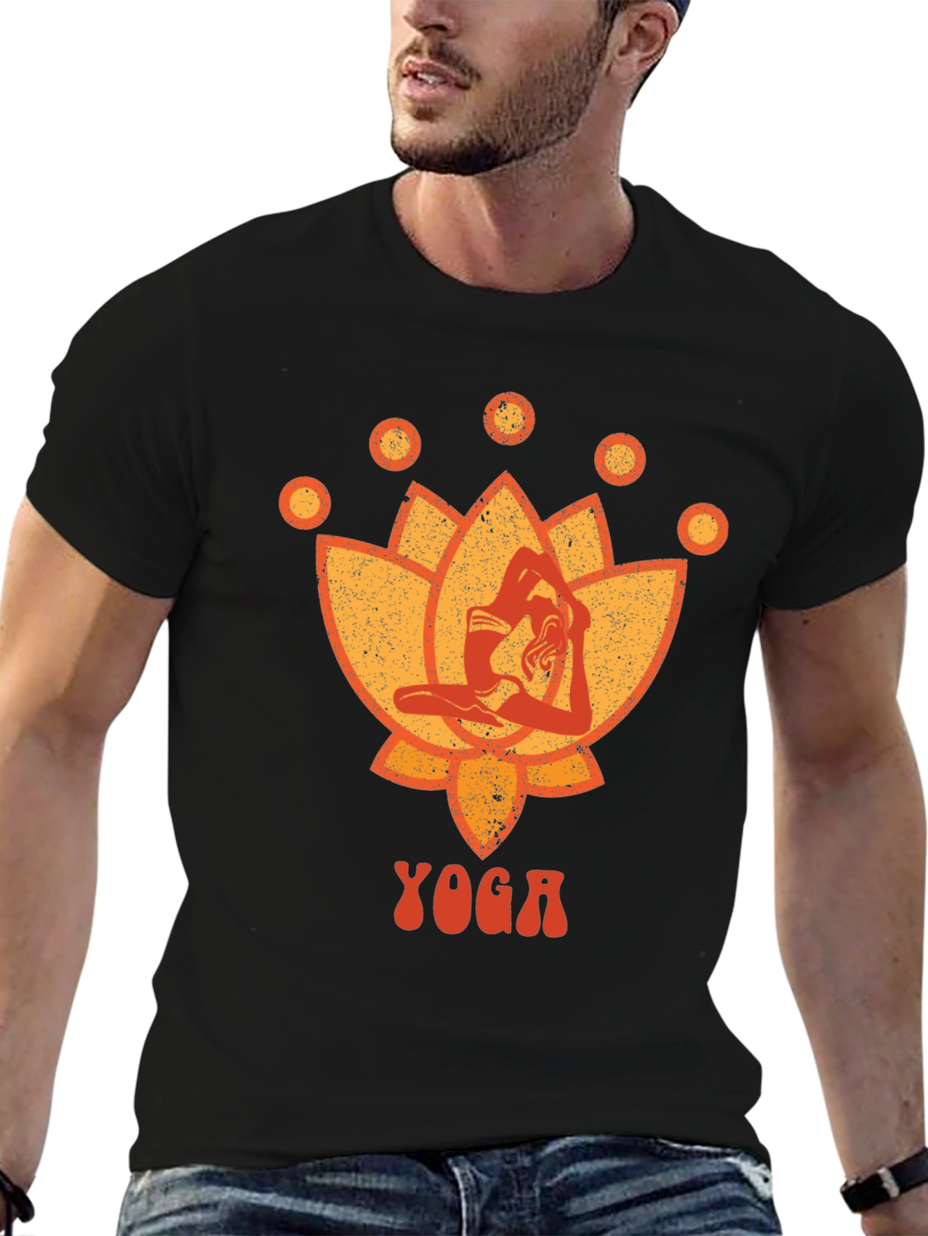 Yoga Lotus Graphic Tee - Black Cotton T-Shirt