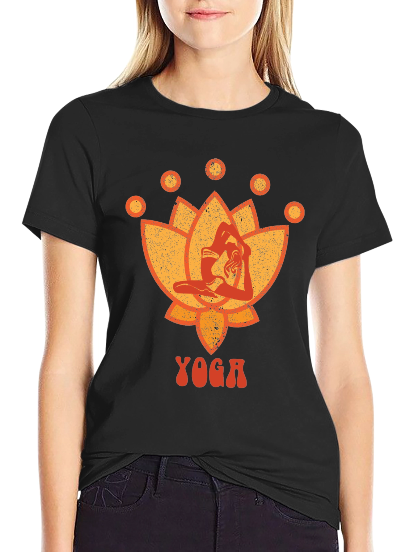 Yoga Lotus Graphic Tee - Black Cotton T-Shirt