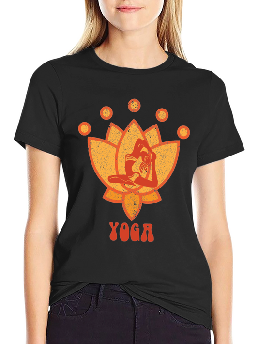 Yoga Lotus Graphic Tee - Black Cotton T-Shirt