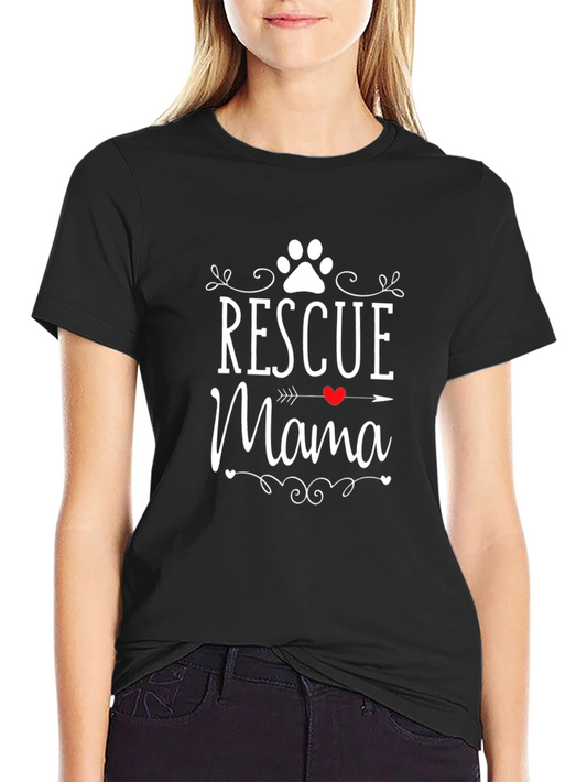 Rescue Mama Paw Print Heart Graphic Tee - Black T-Shirt