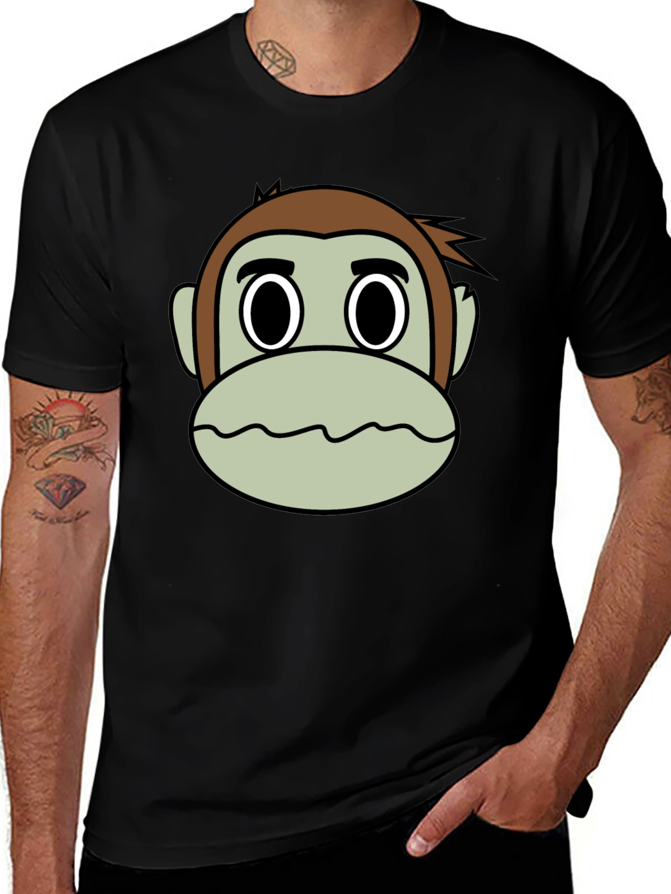 Funny Monkey Face Graphic T-Shirt - Casual Black Tee