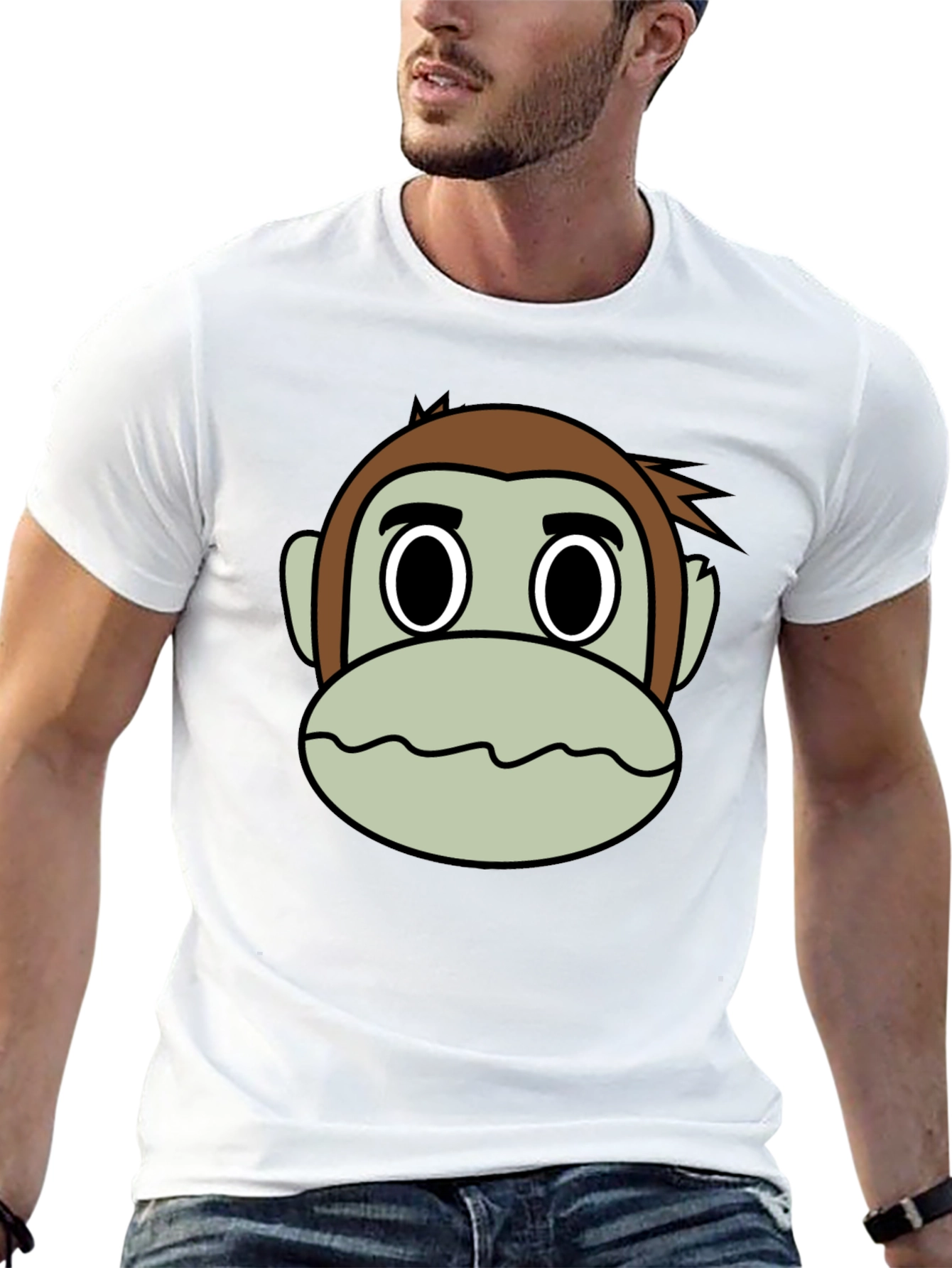 Funny Monkey Face Graphic T-Shirt - Casual Black Tee
