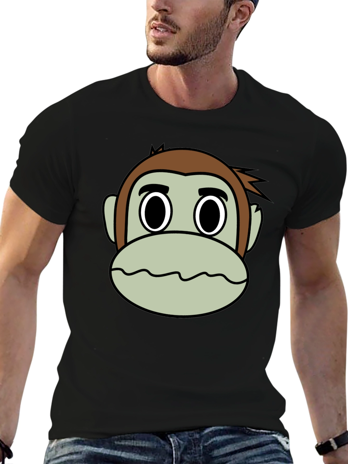Funny Monkey Face Graphic T-Shirt - Casual Black Tee