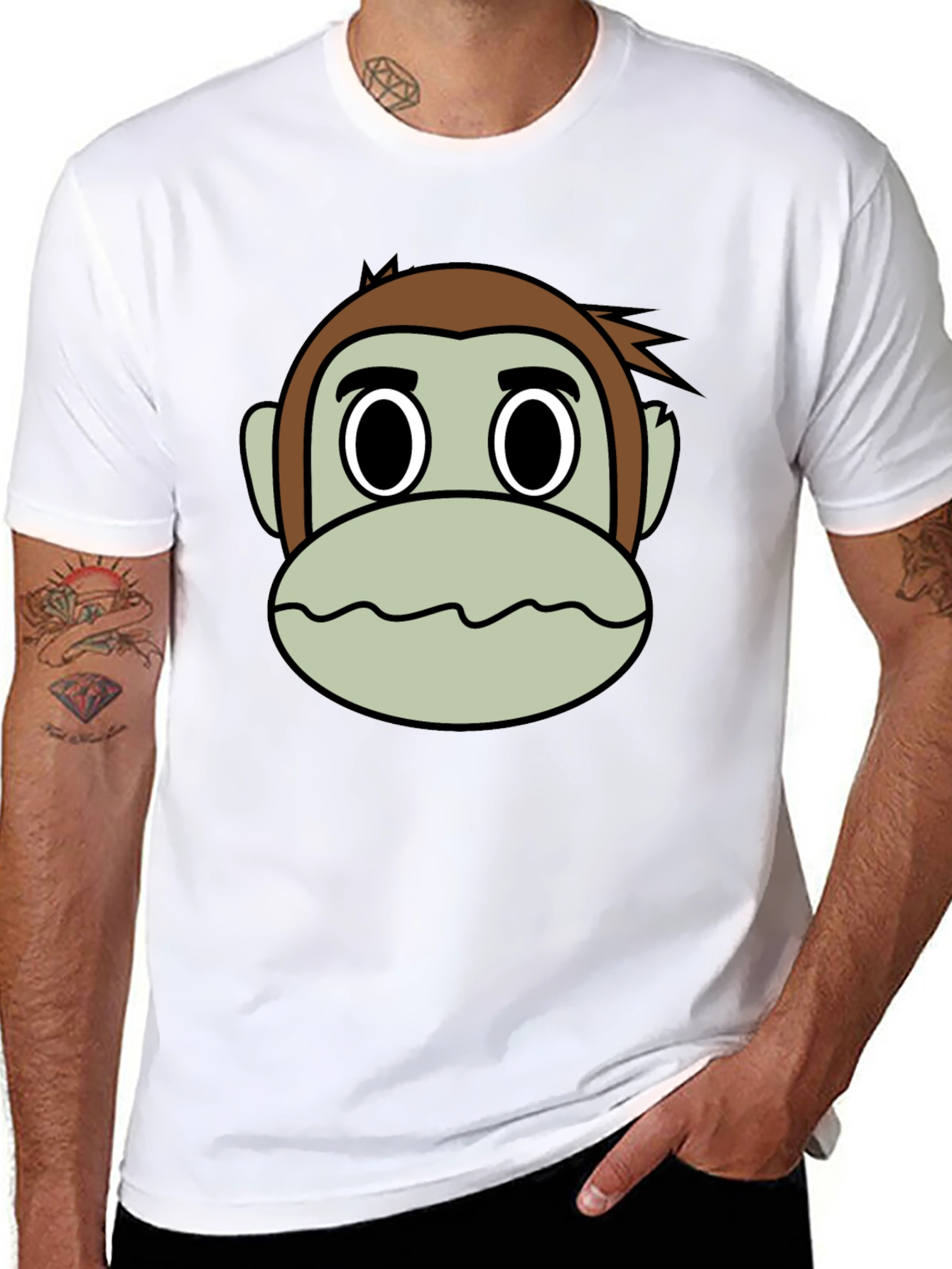 Funny Monkey Face Graphic T-Shirt - Casual Black Tee