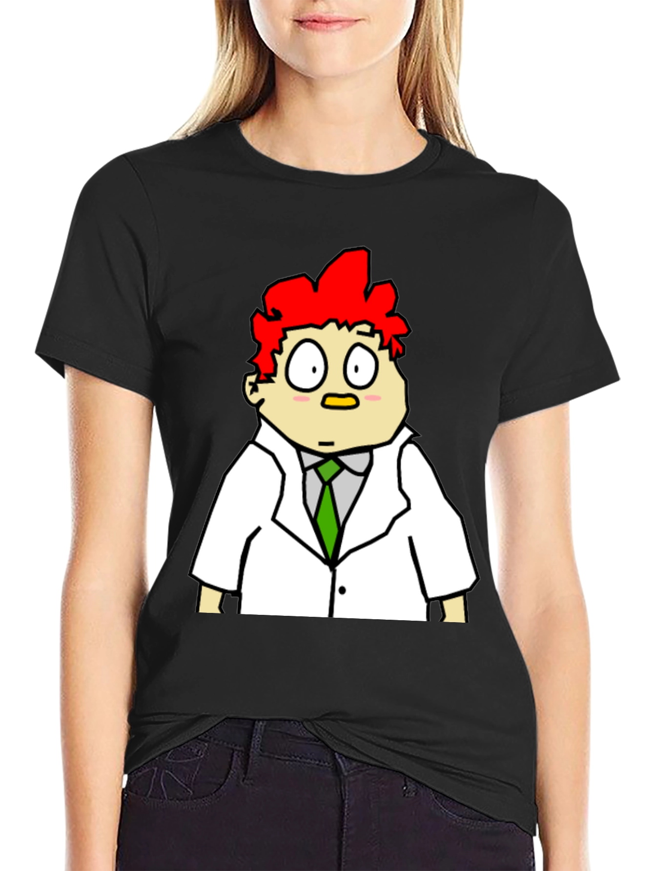 Cartoon Scientist Graphic Tee - Black
