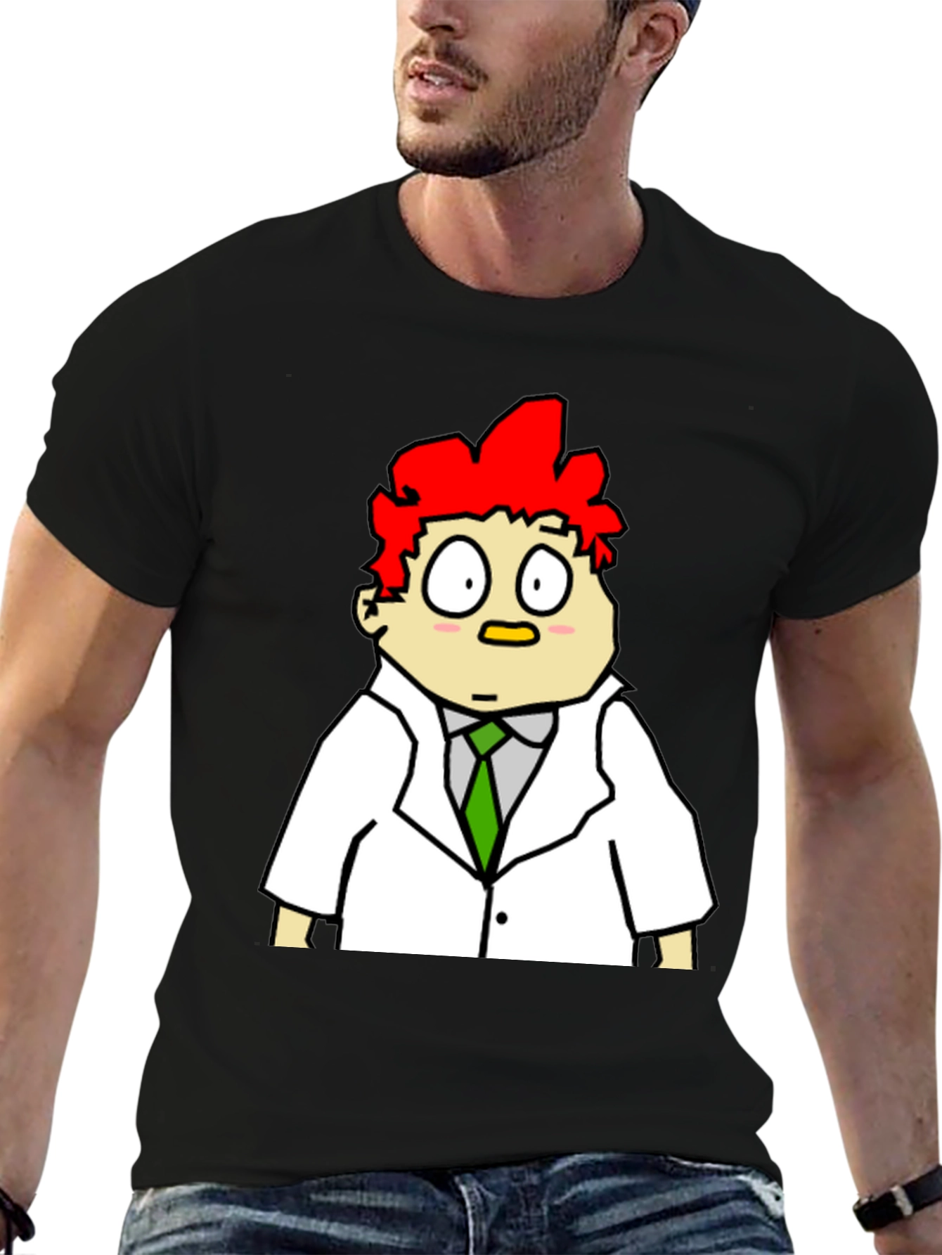 Cartoon Scientist Graphic Tee - Black