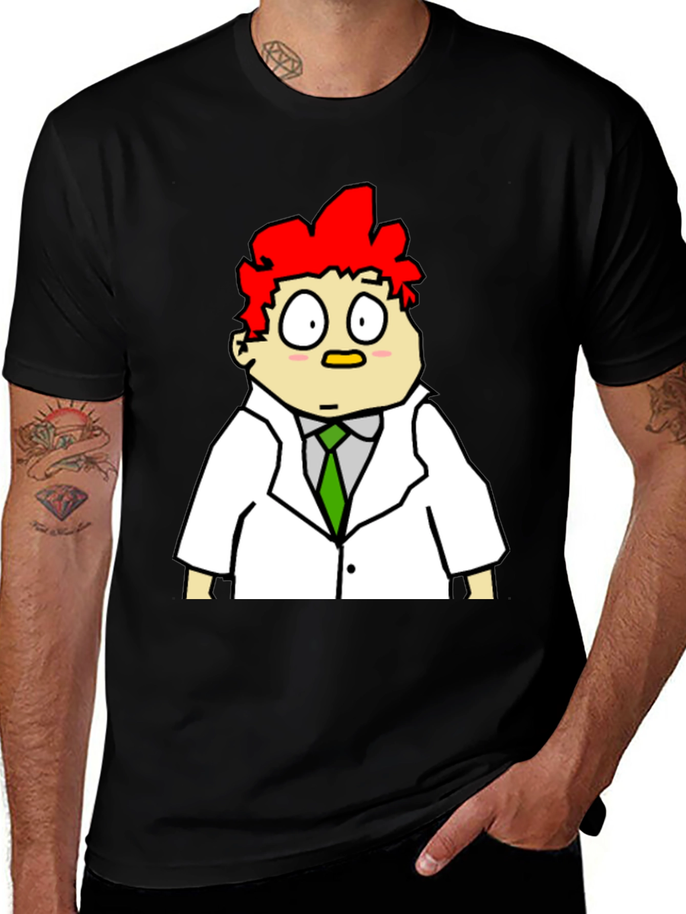 Cartoon Scientist Graphic Tee - Black