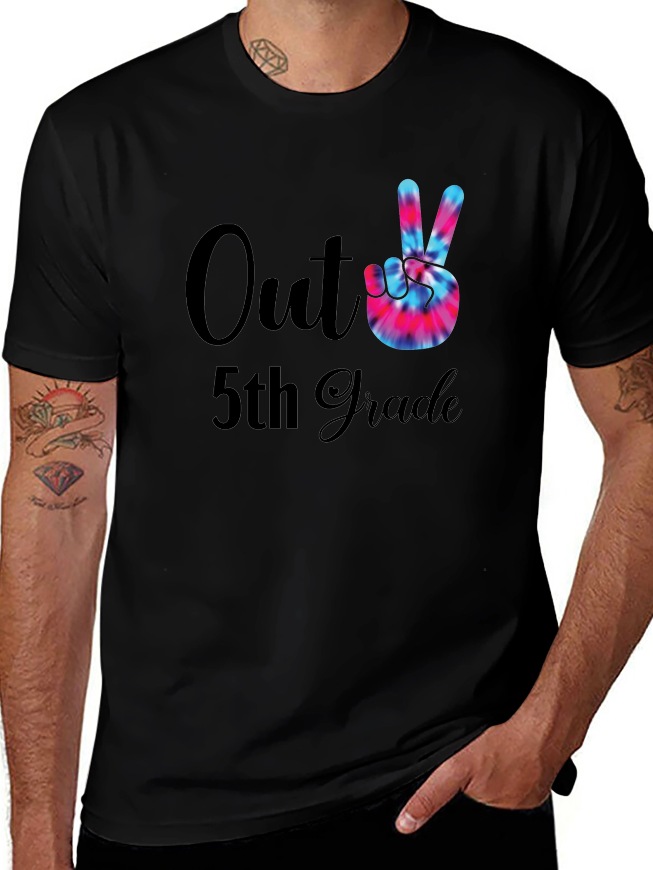 Out of 5th Grade Tie Dye Peace Sign T-Shirt