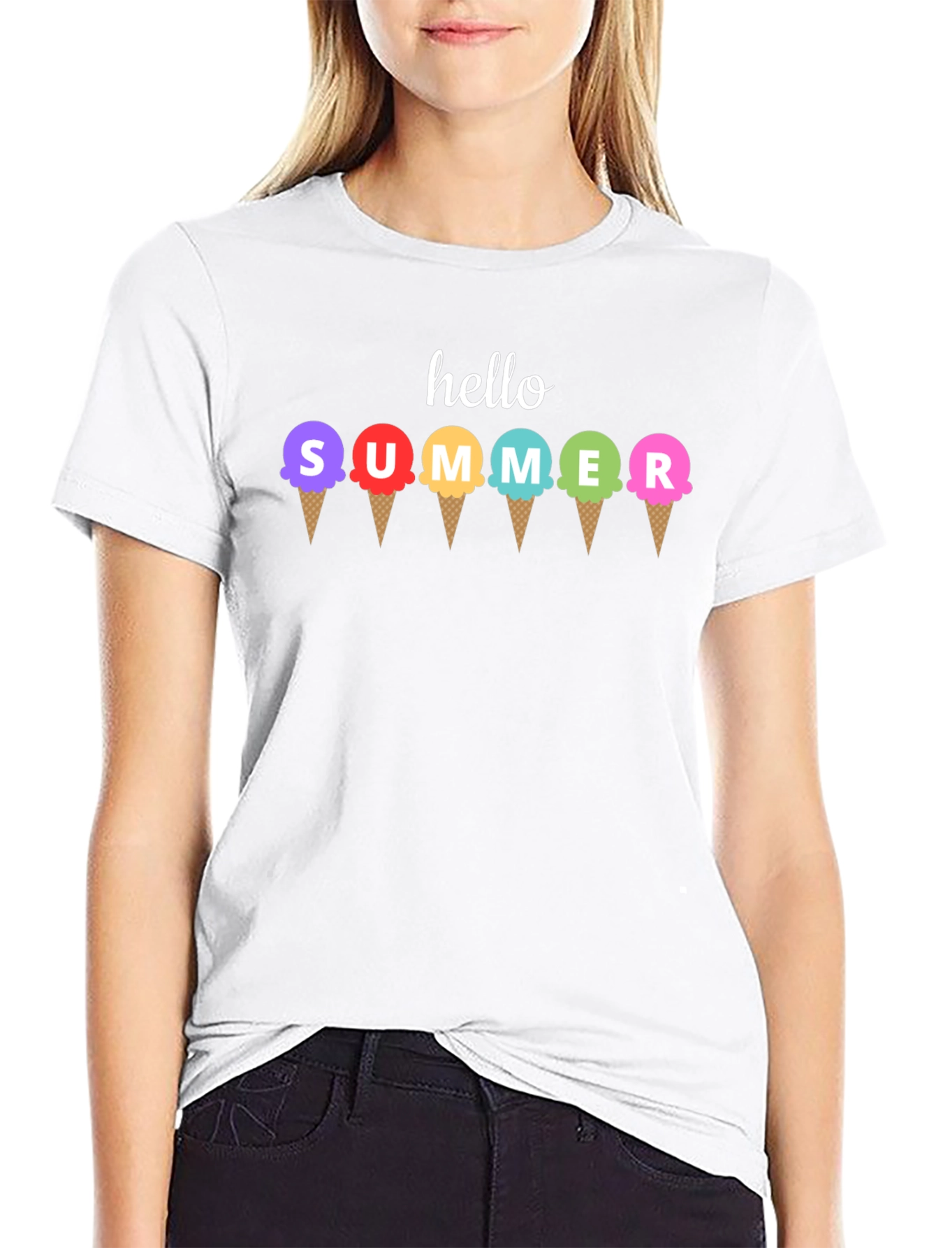Hello Summer Ice Cream Graphic T-Shirt
