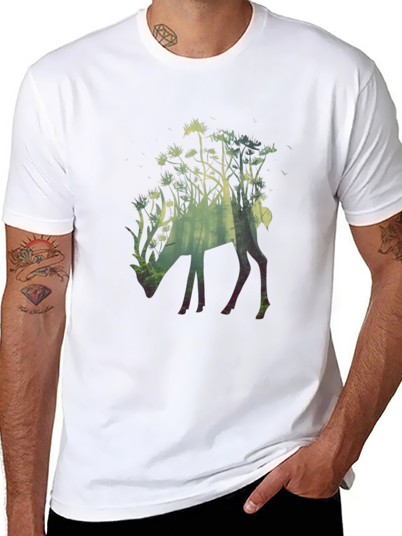 Nature Deer Graphic Tee - Mens Black T-Shirt