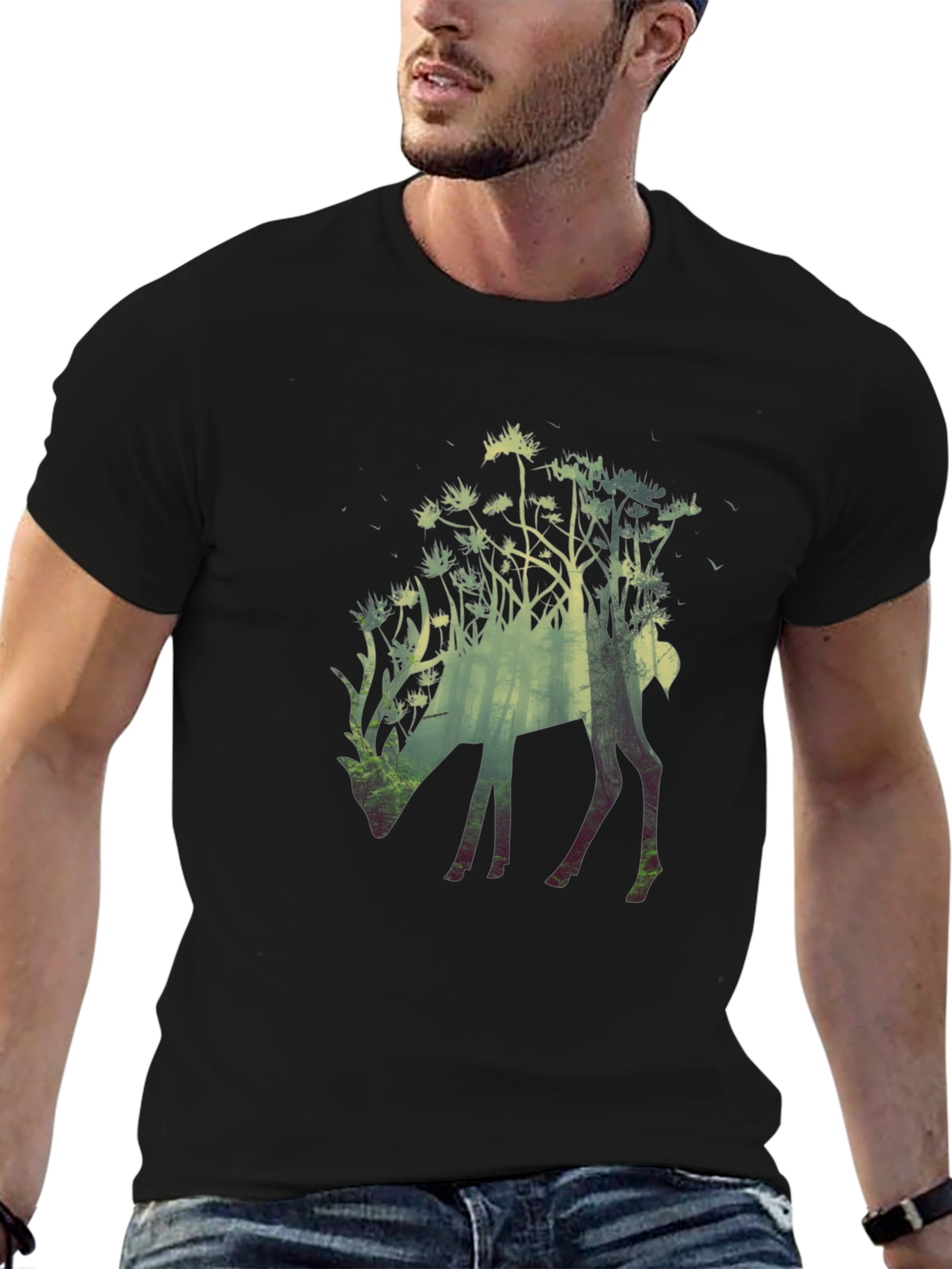 Nature Deer Graphic Tee - Mens Black T-Shirt