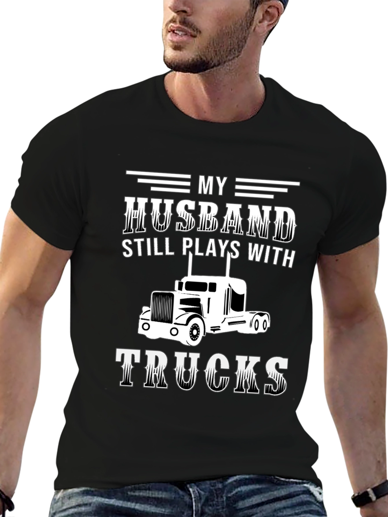 Husband Still Plays With Trucks Black Graphic Tee