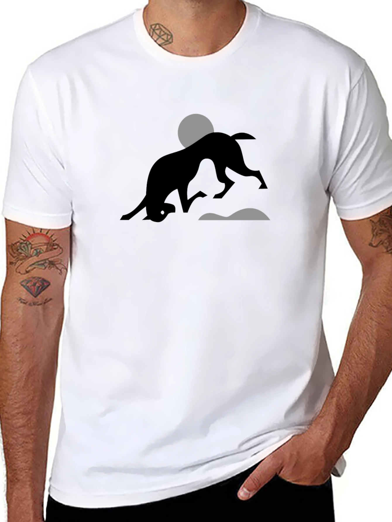 Abstract Dog Silhouette Graphic Tee - Black