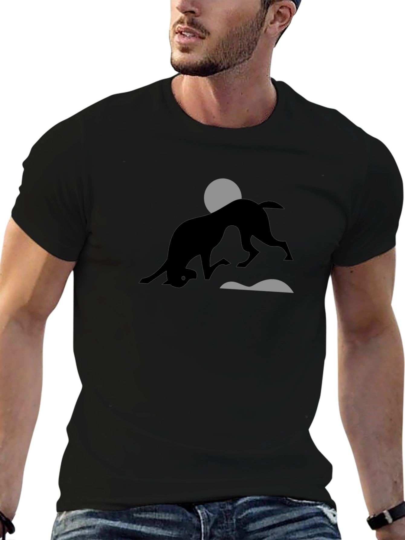 Abstract Dog Silhouette Graphic Tee - Black