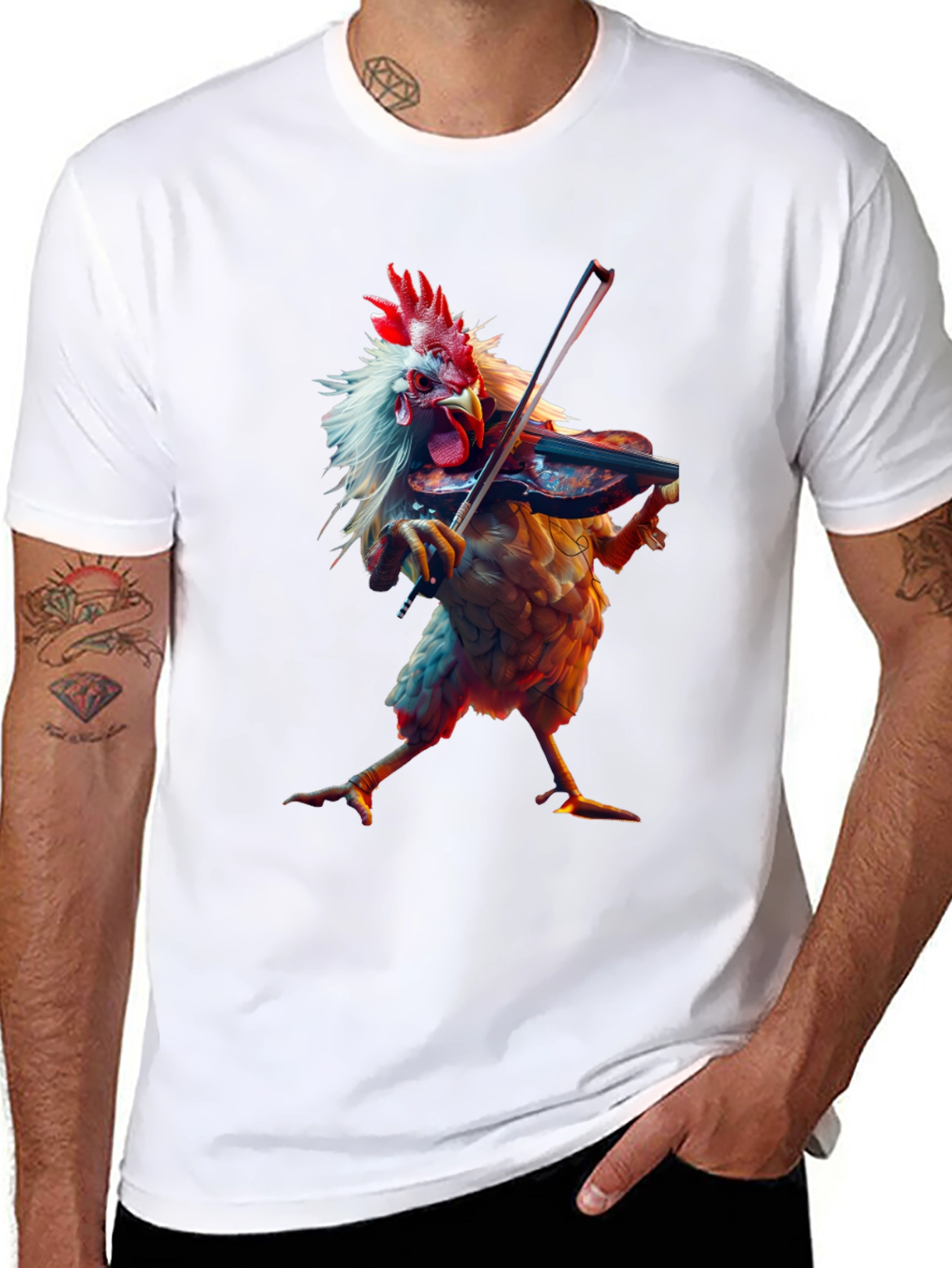 Chicken Playing Violin Graphic T-Shirt